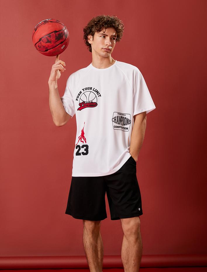  Oversize Spor Tişört Basketbol Baskılı Bisiklet Yaka Nefes Alan Kumaş