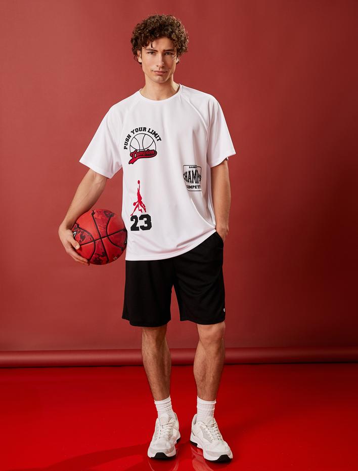  Oversize Spor Tişört Basketbol Baskılı Bisiklet Yaka Nefes Alan Kumaş