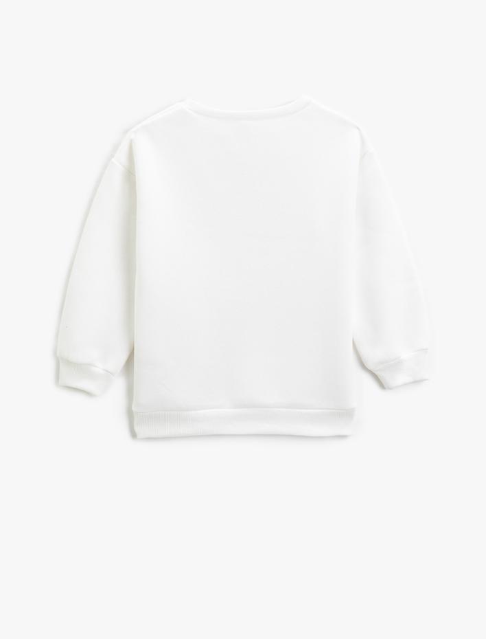 Kız Çocuk Oversize Sweatshirt Çiçek Baskılı Simli Uzun Kollu Şardonlu