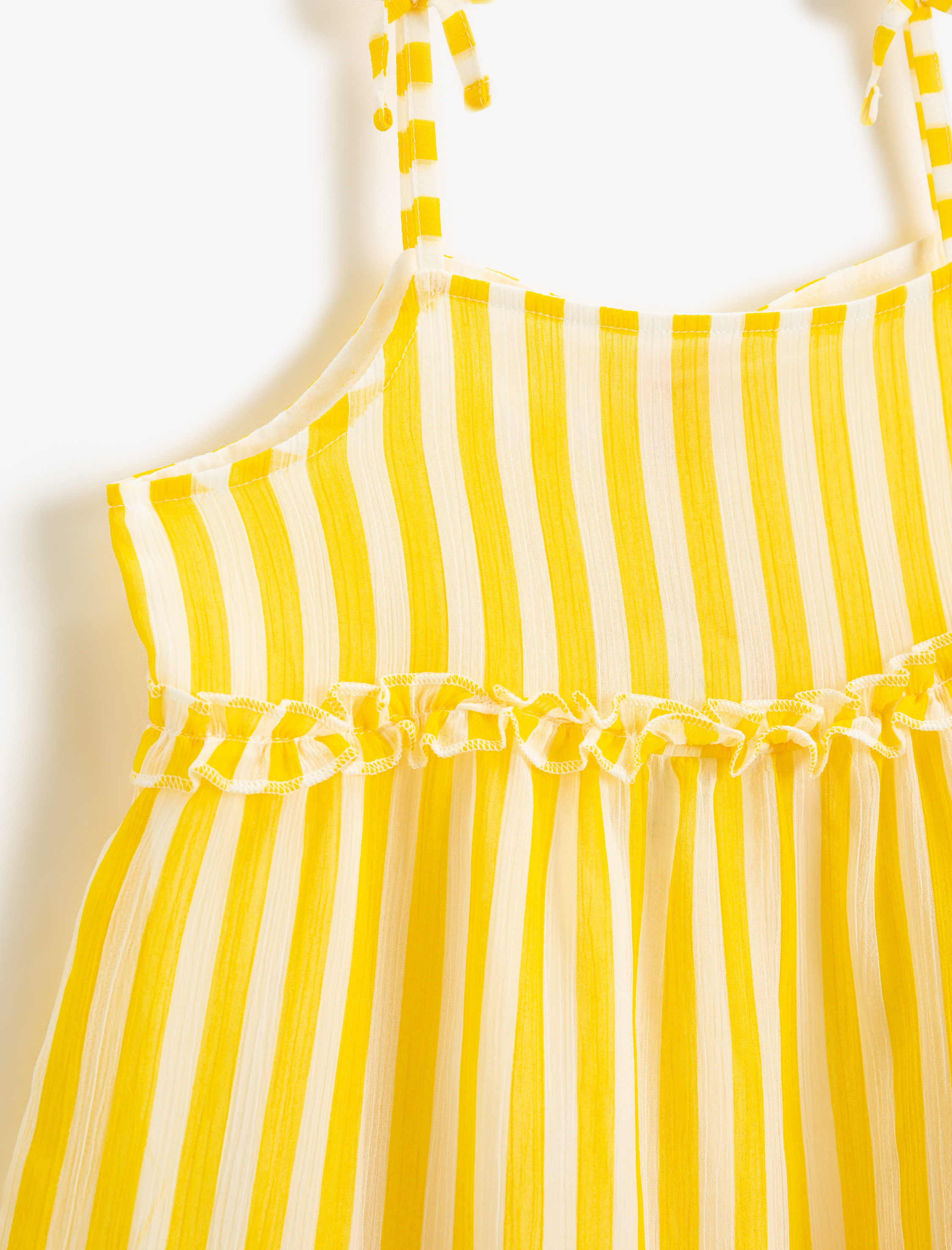  Kız Bebek Elbise Midi Kolsuz Askılı Fırfır Detaylı Katlı Pamuk Astarlı