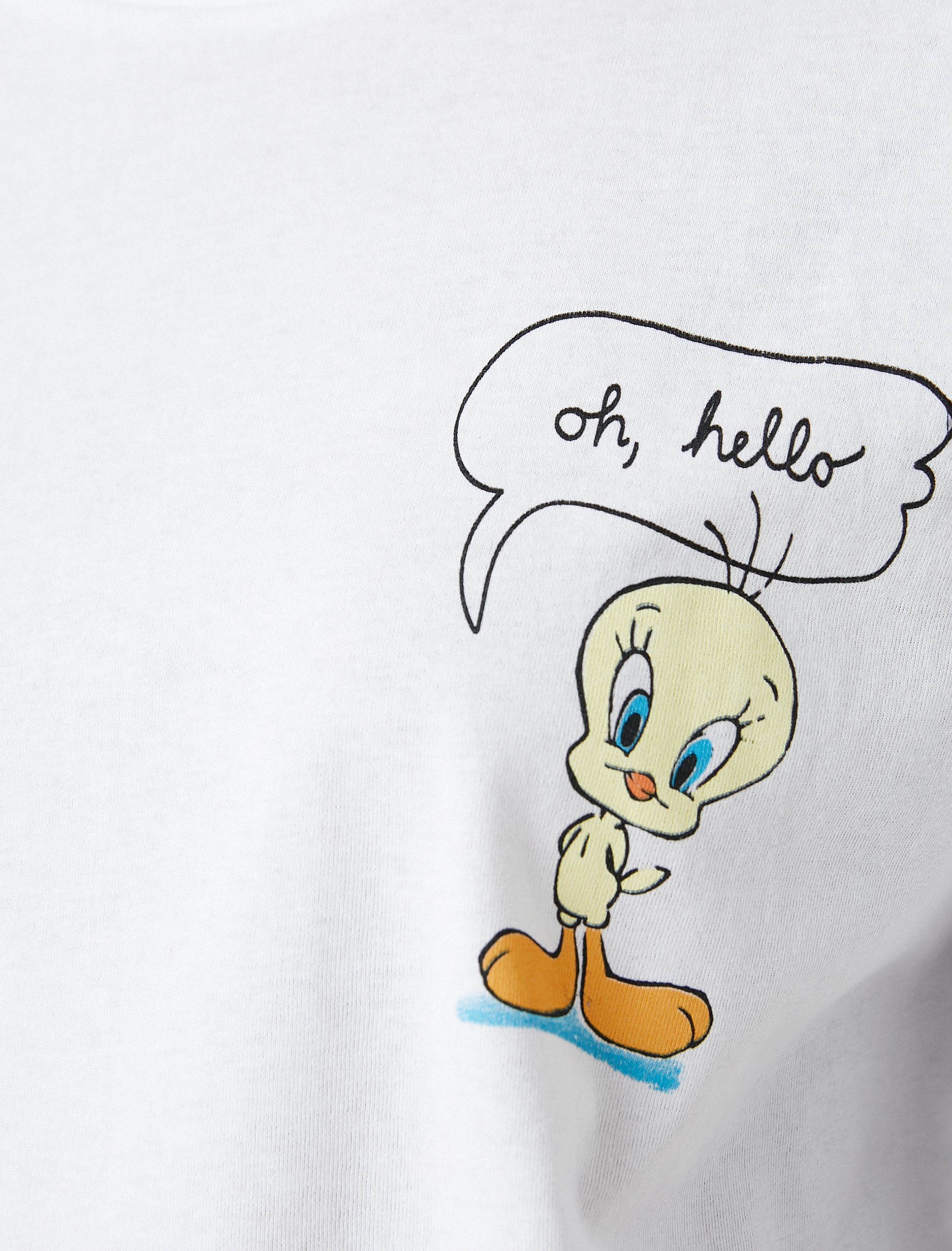   Tweety Lisanslı Tişört Oversize Bisiklet Yaka Kısa Kollu Sırt Baskılı