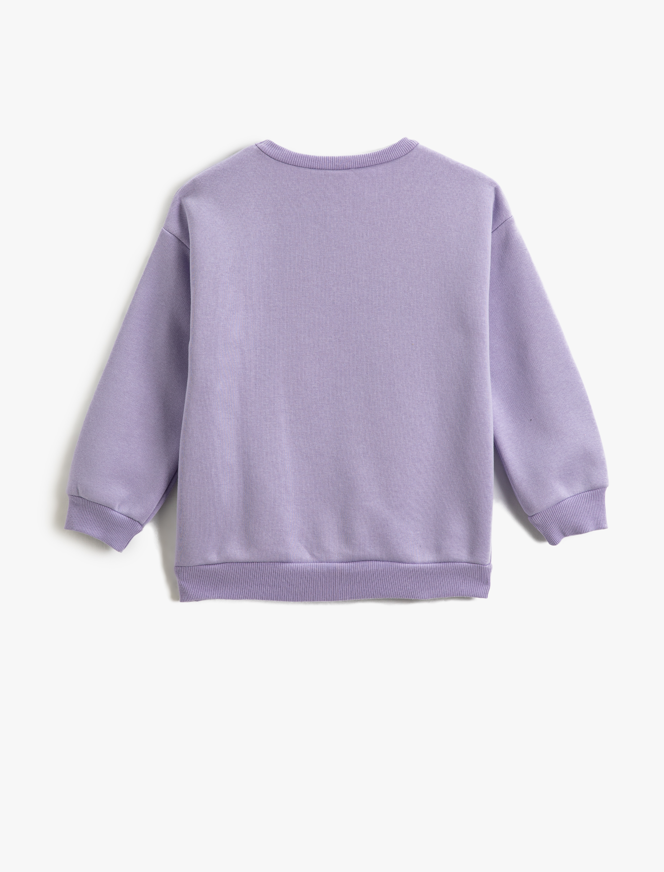  Kız Çocuk Kelebek Baskılı Sweatshirt Simli Uzun Kollu Bisiklet Yaka Şardonlu