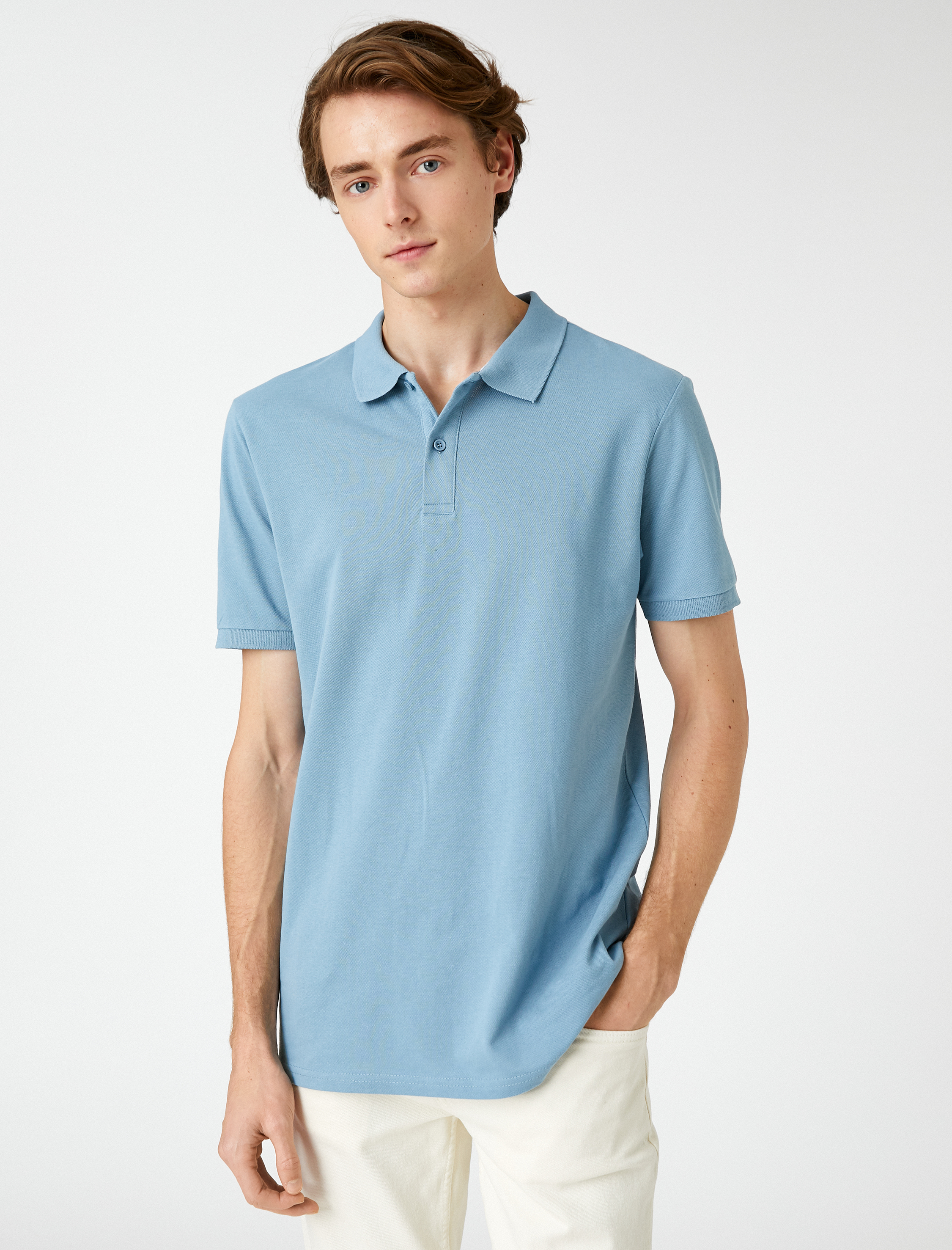   Basic Tişört Polo Yaka Düğmeli Dar Kesim