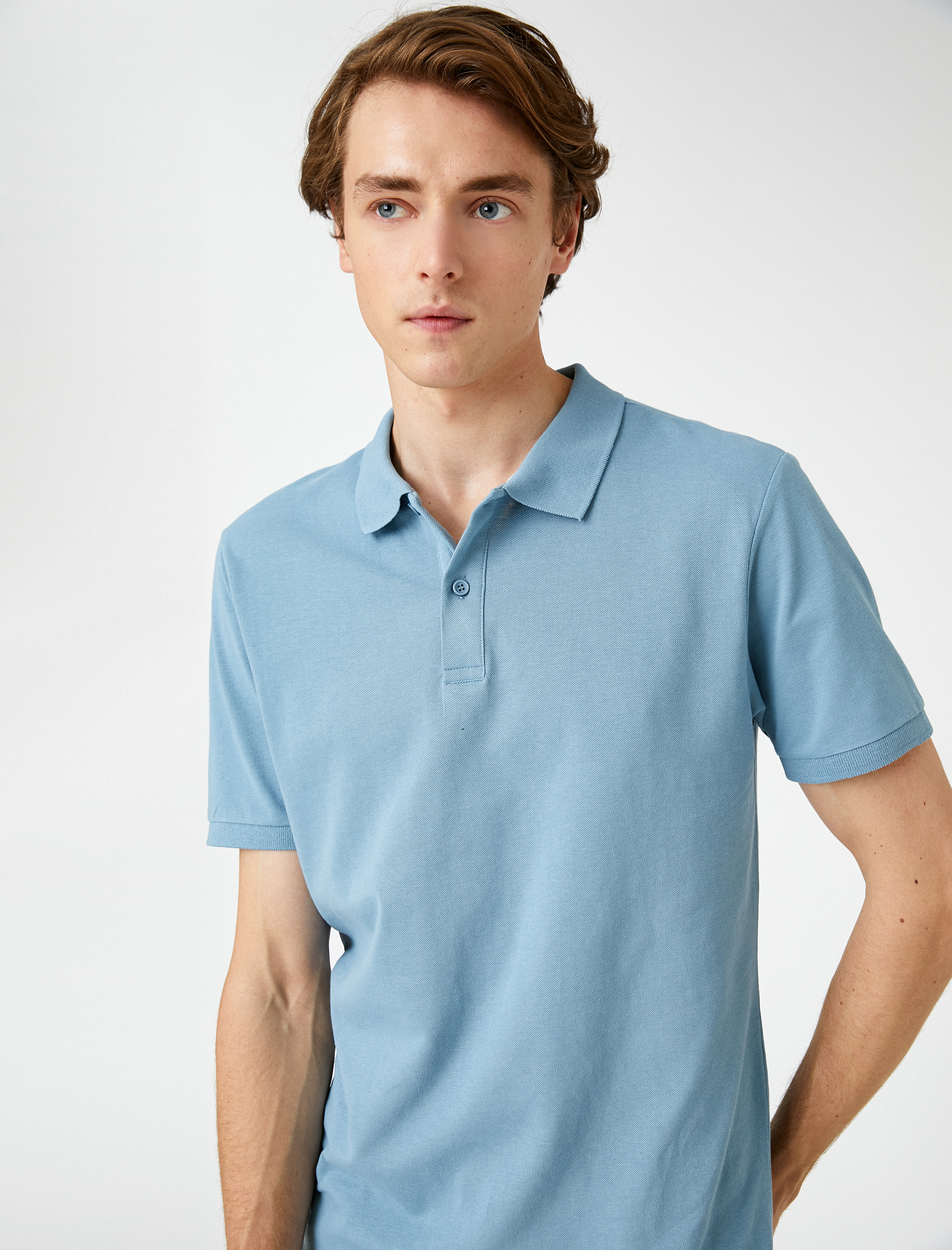   Basic Tişört Polo Yaka Düğmeli Dar Kesim