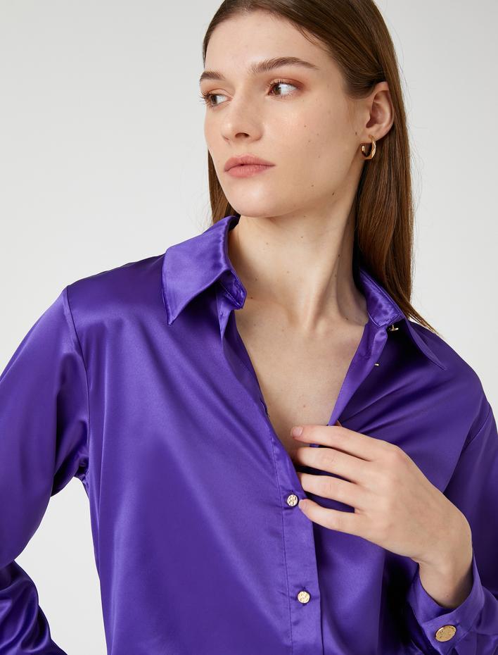  Saten Gömlek Uzun Kollu Düğmeli