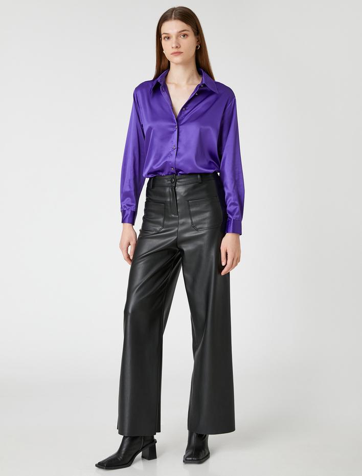  Saten Gömlek Uzun Kollu Düğmeli