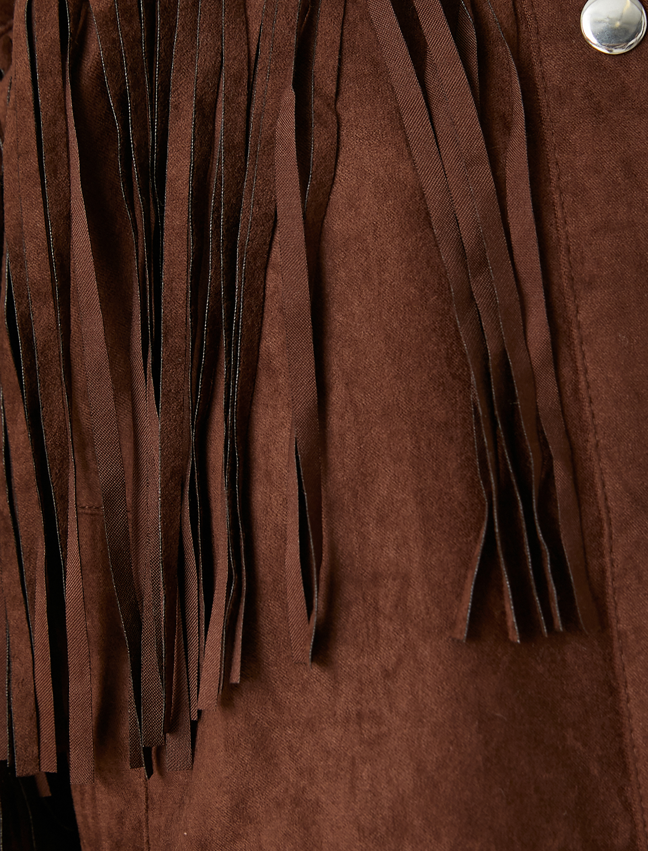 Süet Görünümlü Ceket Püsküllü Uzun Kollu Gömlek Yaka