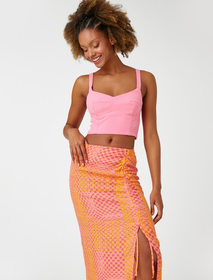  Midi Etek Drapeli Desenli Bağlama Detaylı