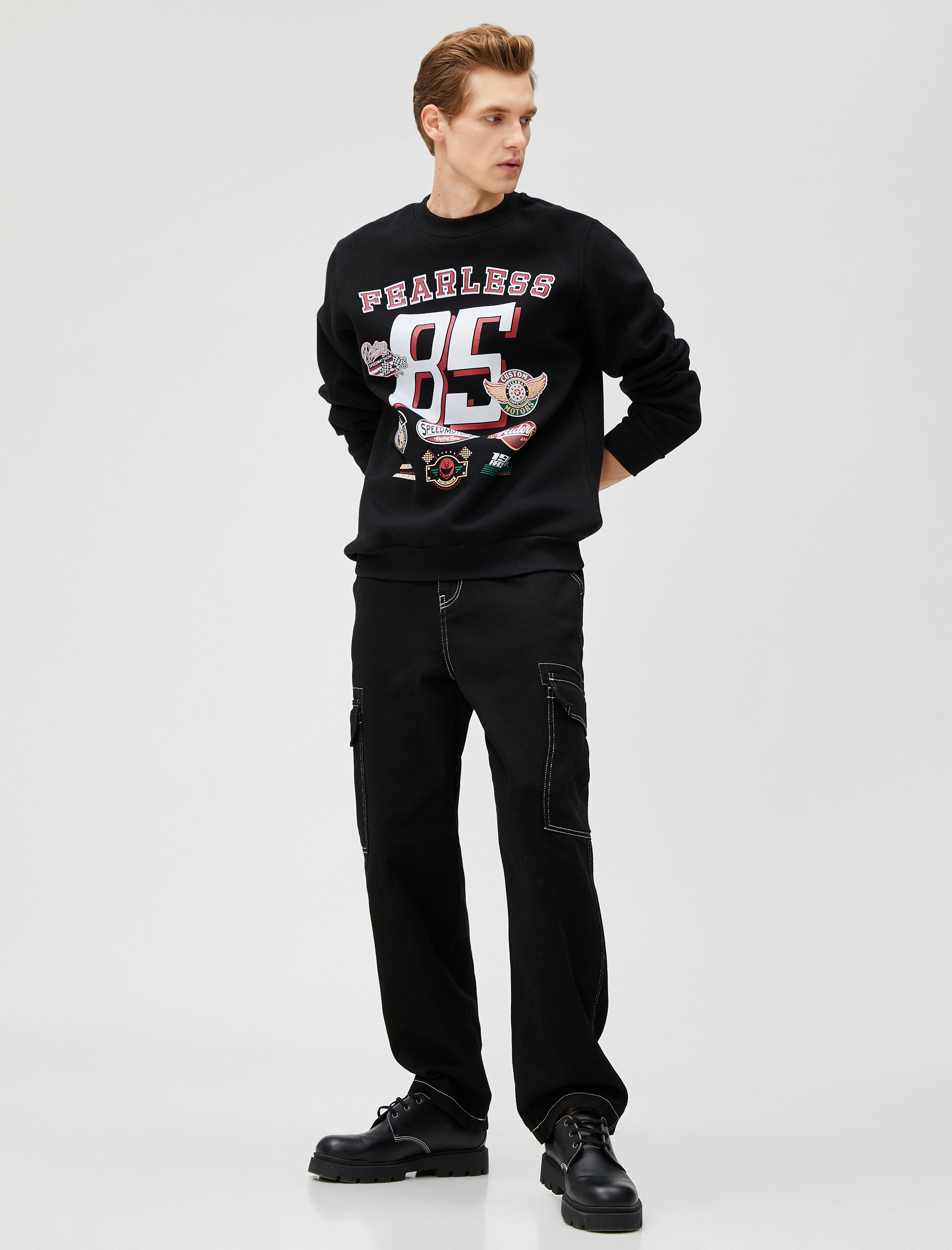   Motosiklet Baskılı Sweatshirt Uzun Kollu Bisiklet Yaka