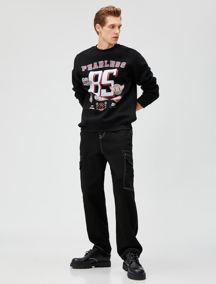  Motosiklet Baskılı Sweatshirt Uzun Kollu Bisiklet Yaka