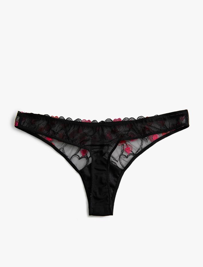  Tül String Külot Kalp İşlemeli