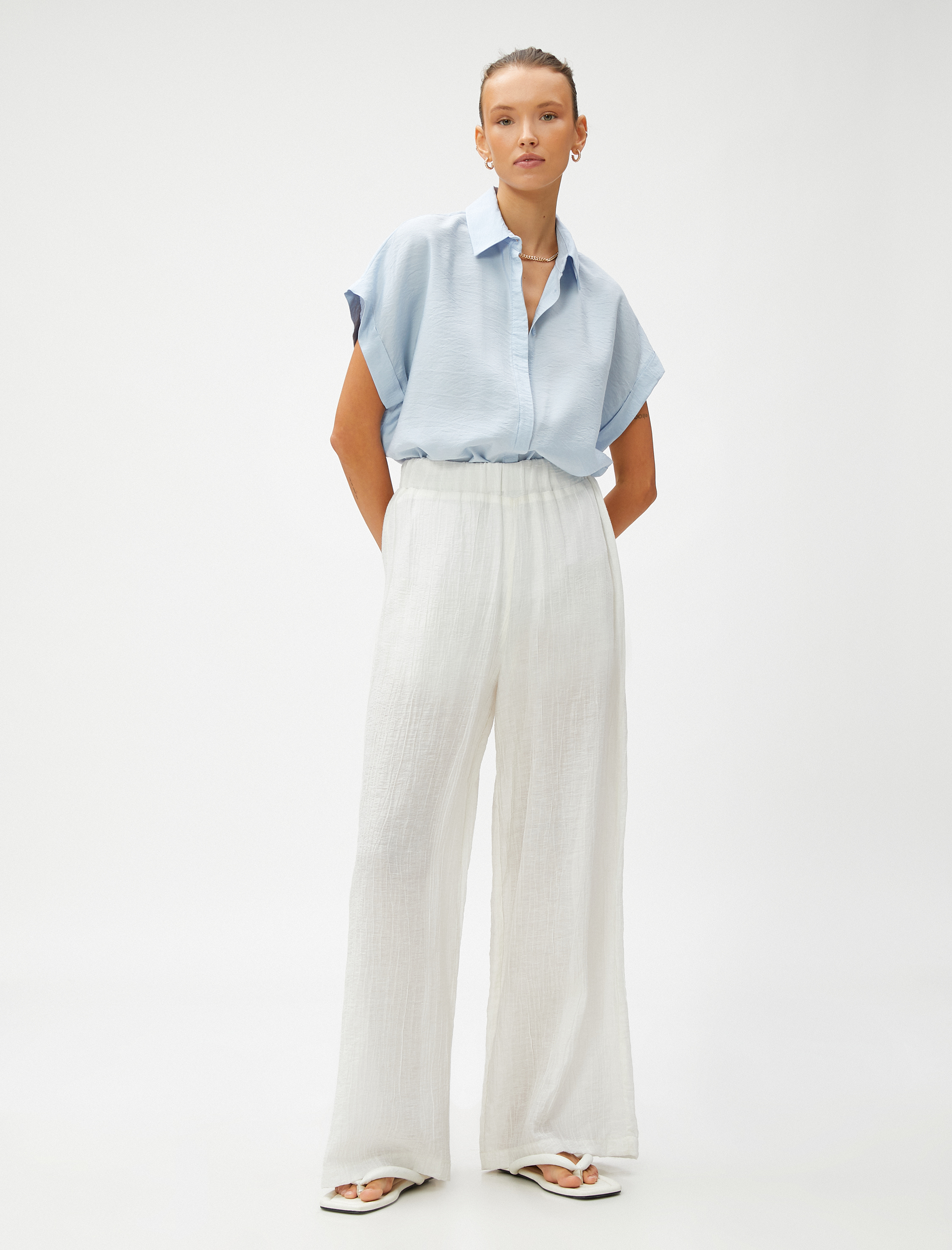   Kısa Kollu Gömlek Gizli Düğmeli