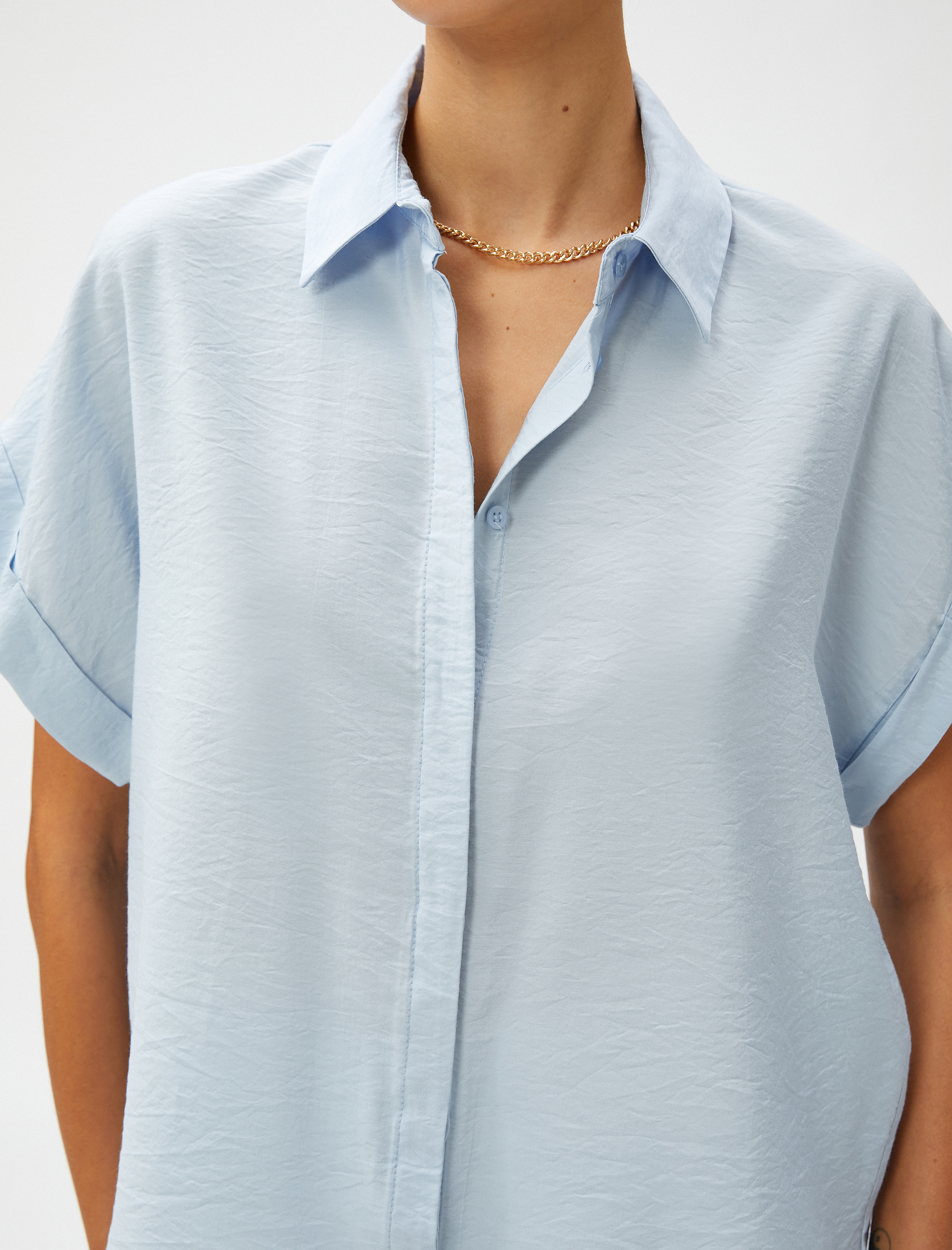   Kısa Kollu Gömlek Gizli Düğmeli