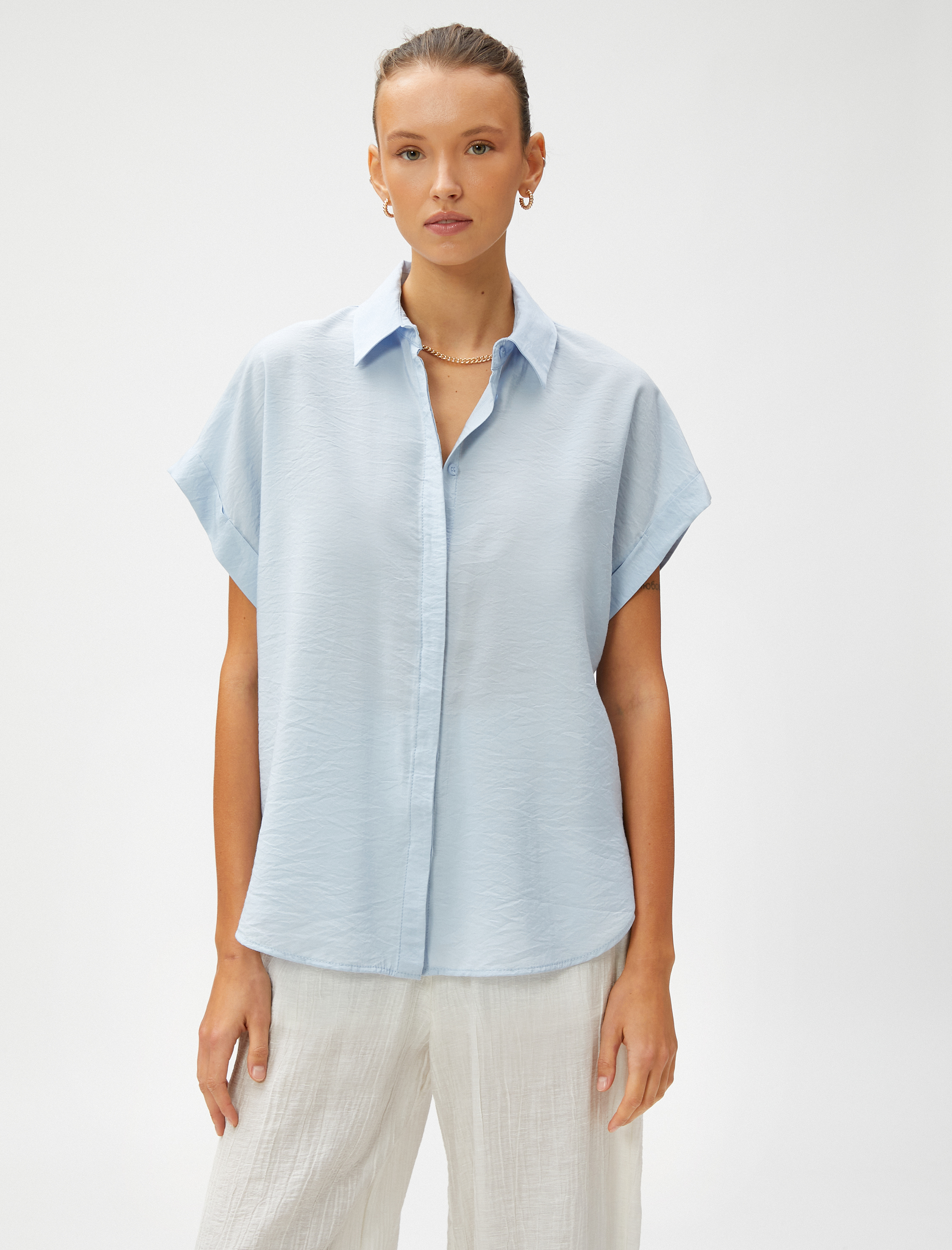   Kısa Kollu Gömlek Gizli Düğmeli