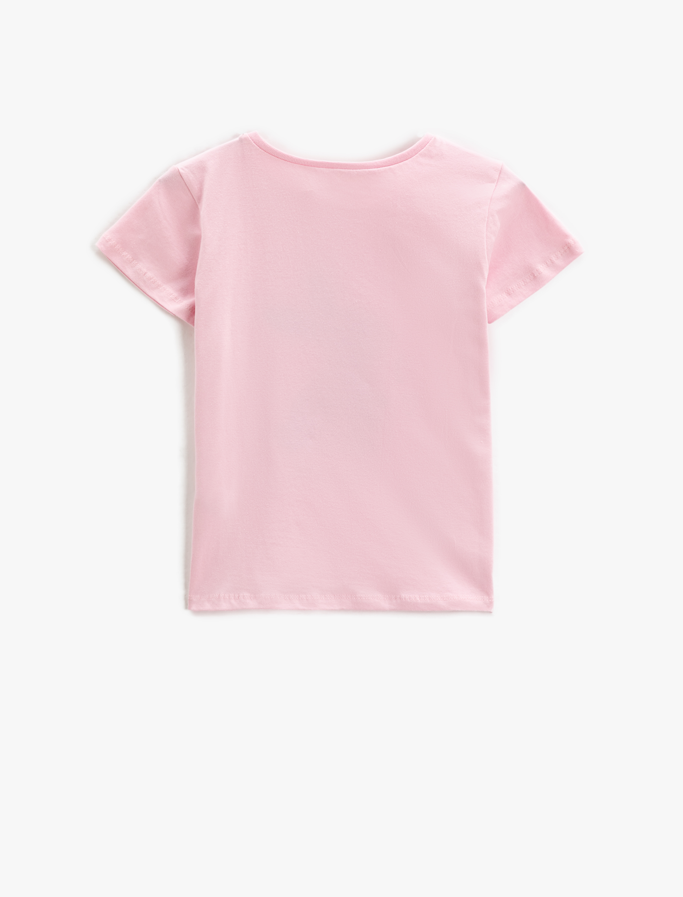  Kız Çocuk Pul-Payet İşlemeli Kısa Kollu Tişört Yuvarlak Yaka