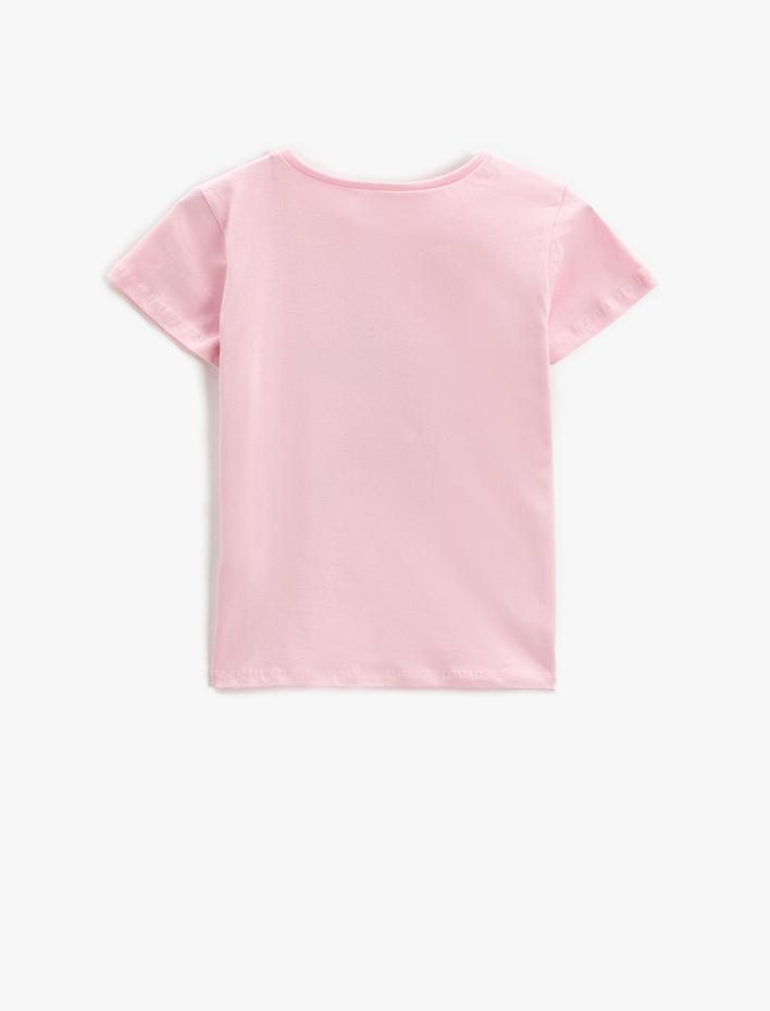 Kız Çocuk Pul-Payet İşlemeli Kısa Kollu Tişört Yuvarlak Yaka