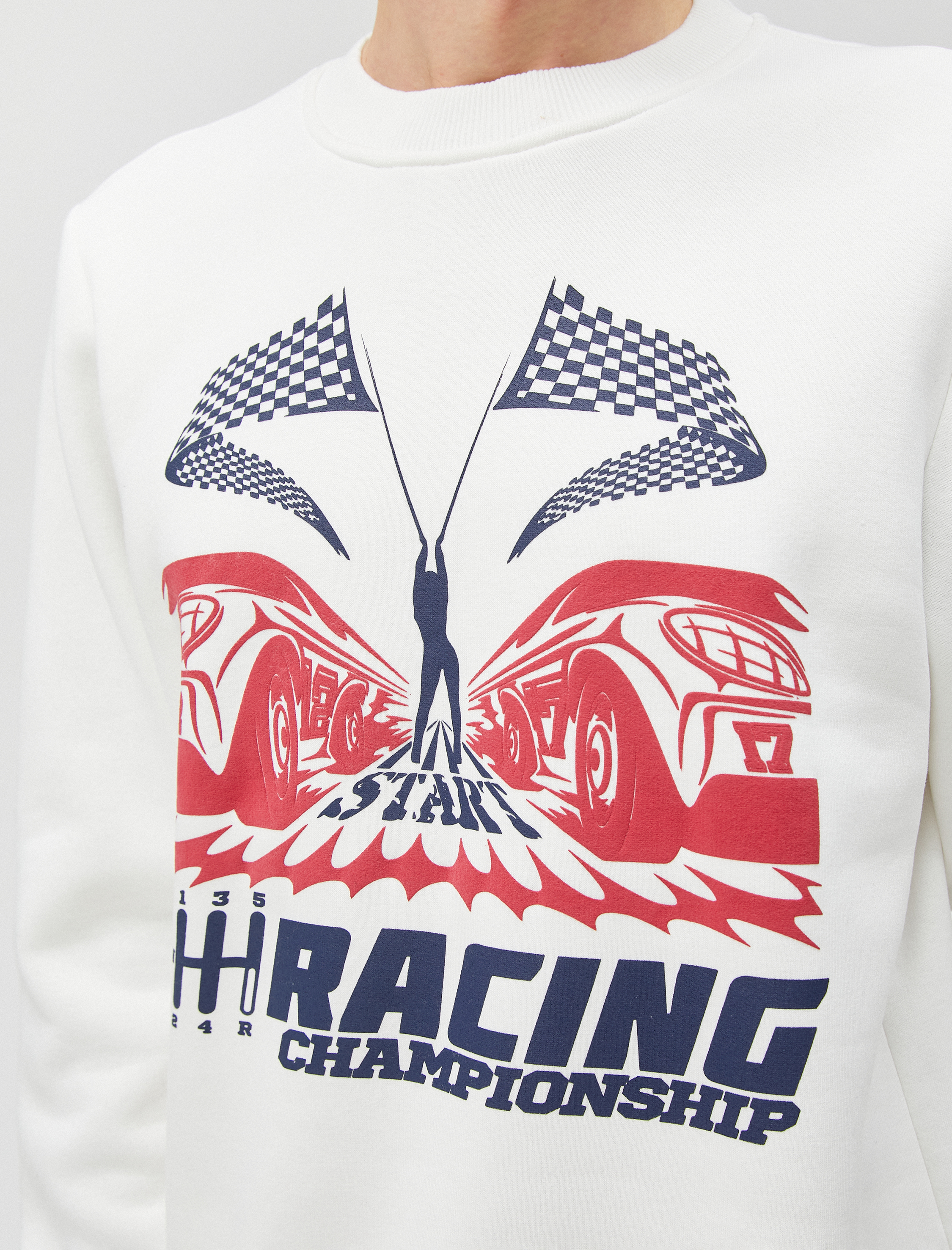   Baskılı Sweatshirt Yarış Temalı Bisiklet Yaka Uzun Kollu Şardonlu