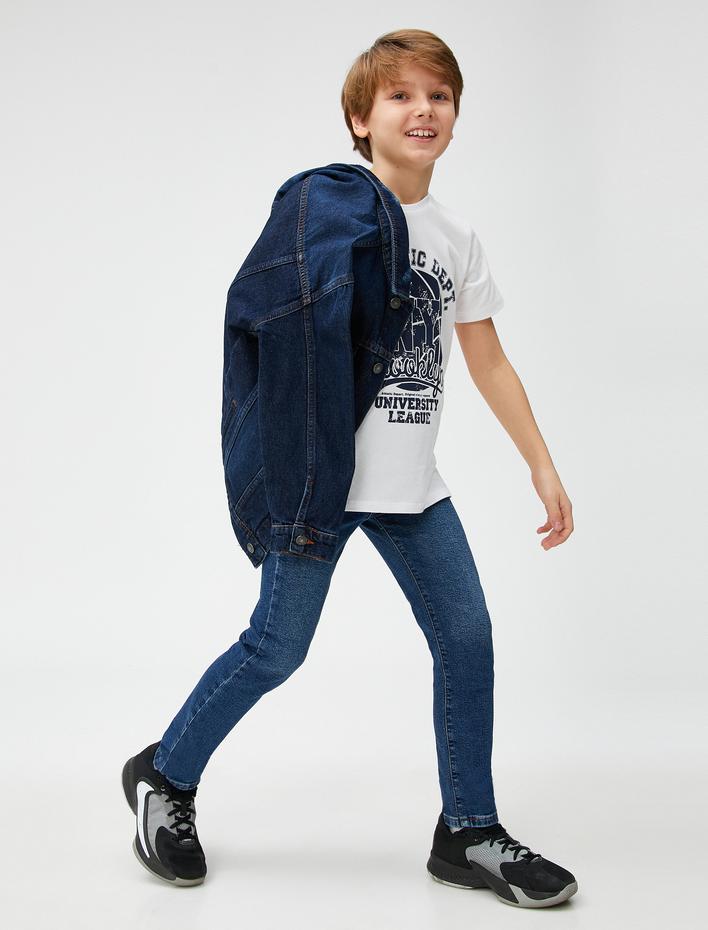 Erkek Çocuk Kot Pantolon Düz Paça Normal Bel Pamuklu - Straight Jean  Beli Ayarlanabilir Lastikli