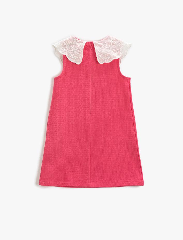 Kız Çocuk Tüvit Elbise Bol Kalıp Bebe Yaka Kolsuz Cep Detaylı Pamuklu