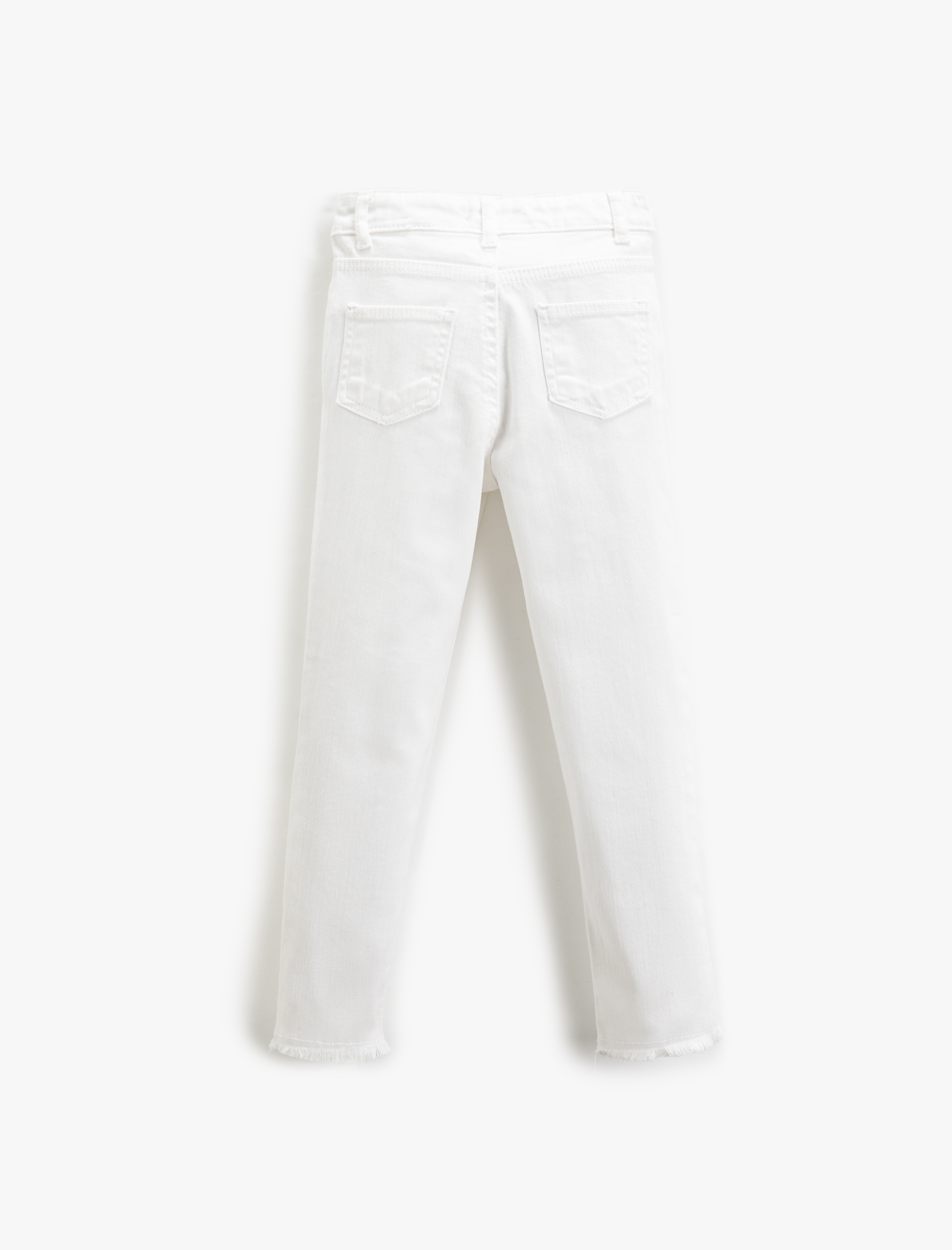  Kız Çocuk Kot Pantolon Destroylu Pamuklu Cepli - Slim Jean Beli Ayarlanabilir Lastikli