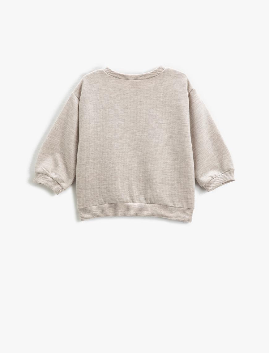  Kız Bebek Sweatshirt Kelebek Baskılı Simli Uzun Kollu Bisiklet Yaka