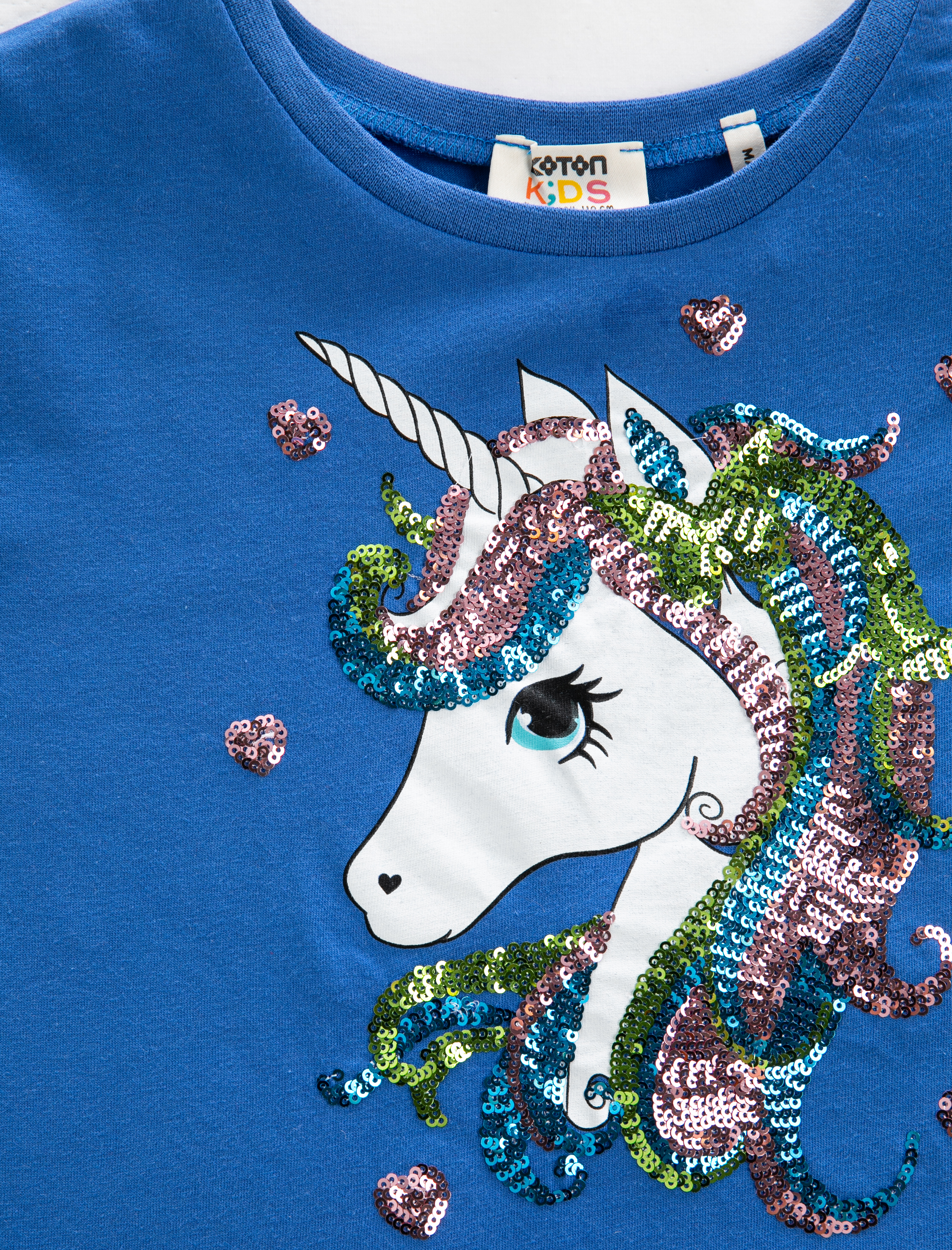  Kız Çocuk Tişört Unicorn Pul Payet İşlemeli Kolsuz Bisiklet Yaka