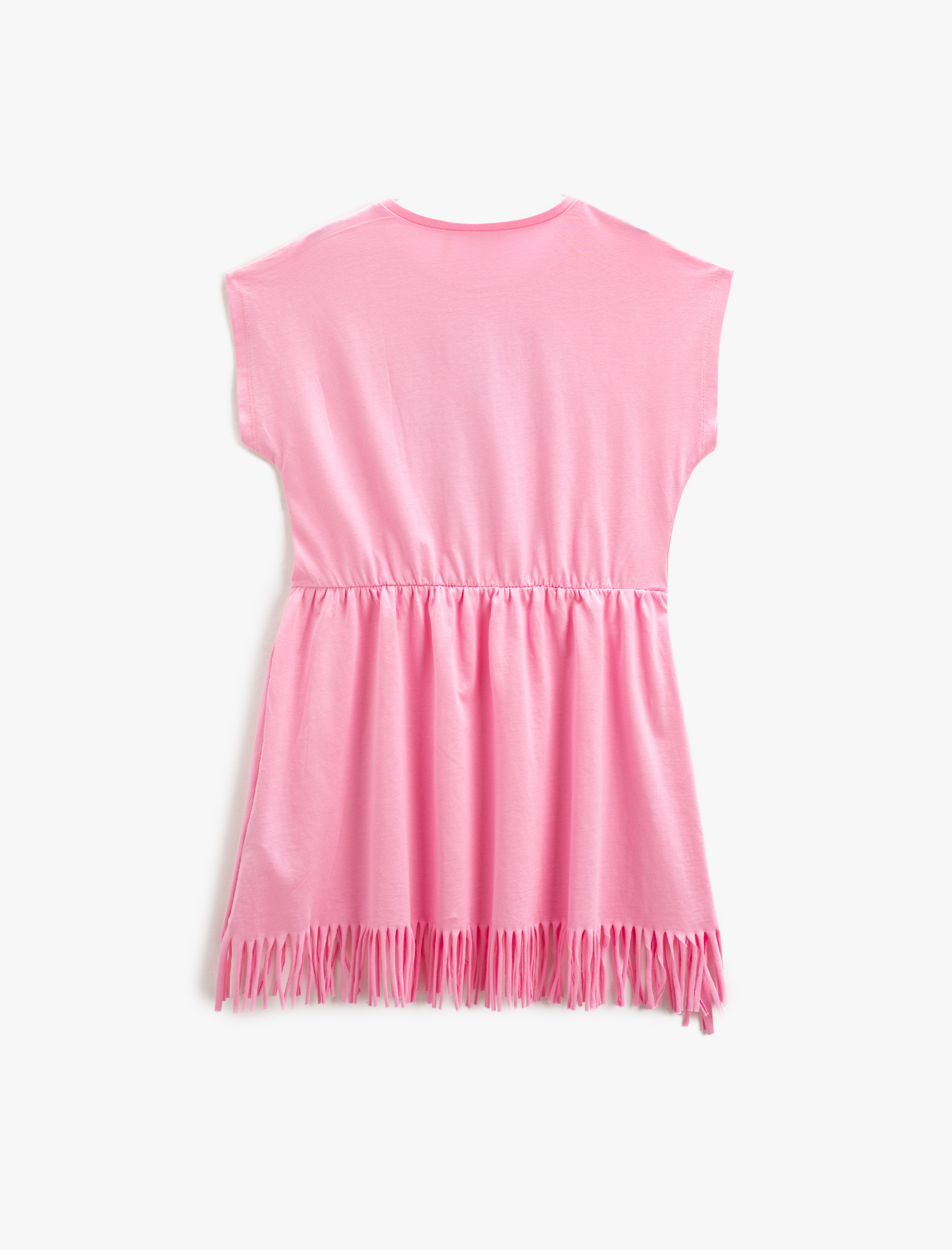  Kız Çocuk Elbise Kolsuz Püsküllü Baskılı Bisiklet Yaka