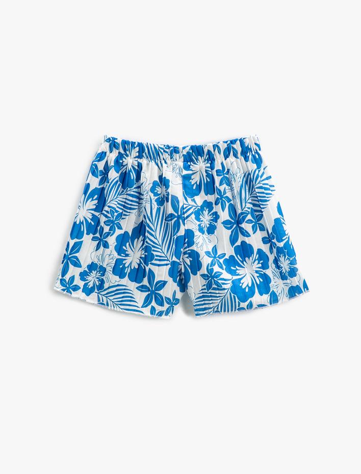 Kız Çocuk Piliseli Çiçekli Şort Beli Bağlamalı