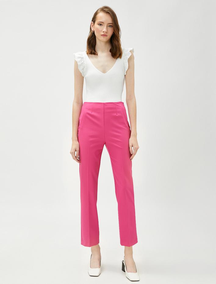  Crop Cigarette Pantolon Düz Paça Cep Detaylı