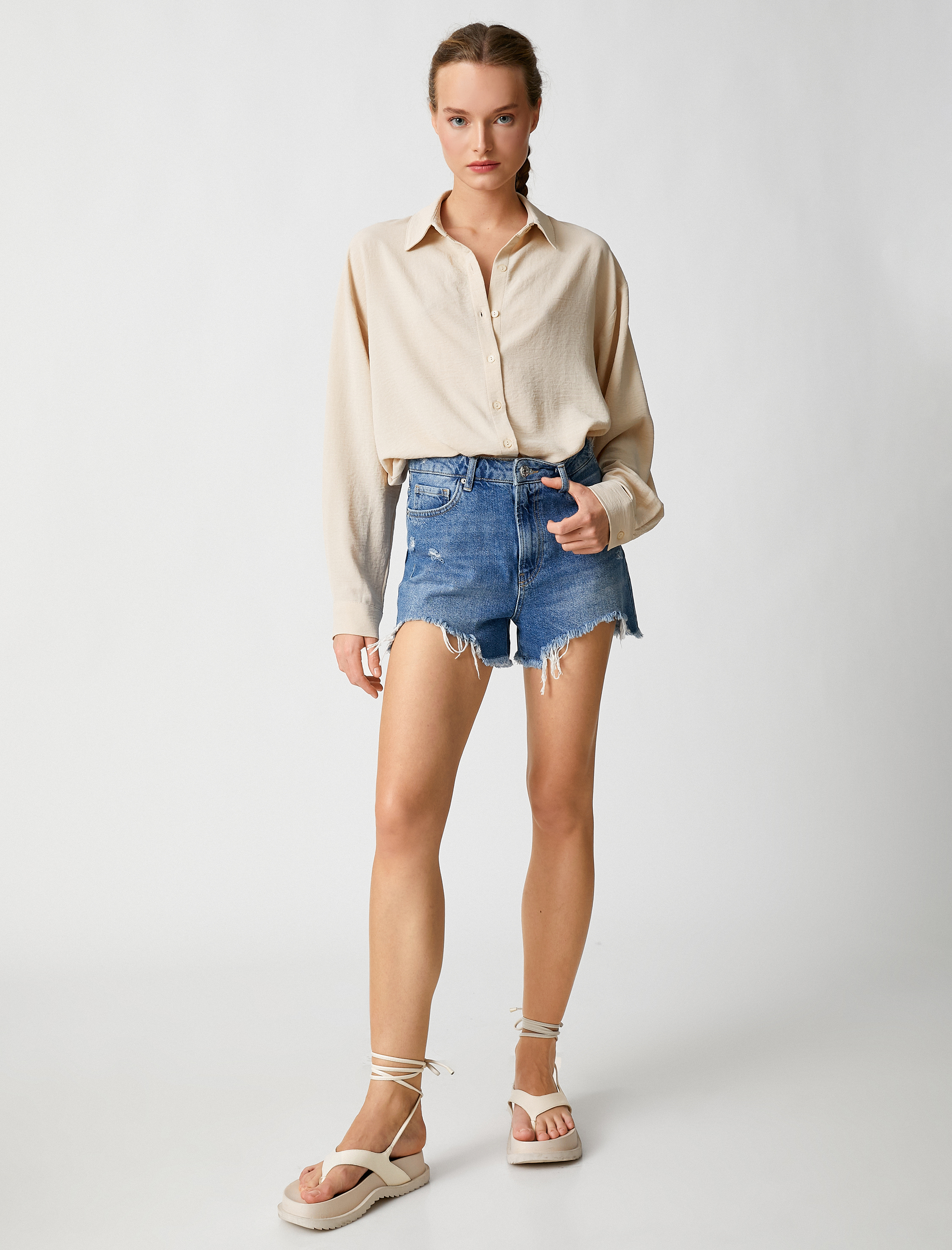 Oversize Gömlek Uzun Kollu Düğmeli Klasik Yaka