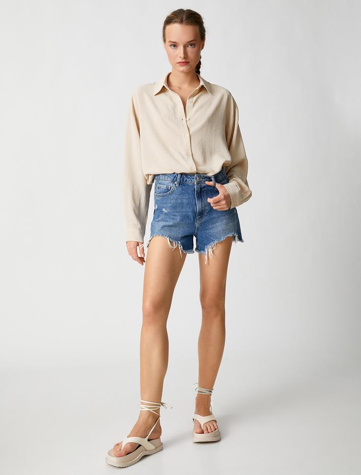  Oversize Gömlek Uzun Kollu Düğmeli Klasik Yaka