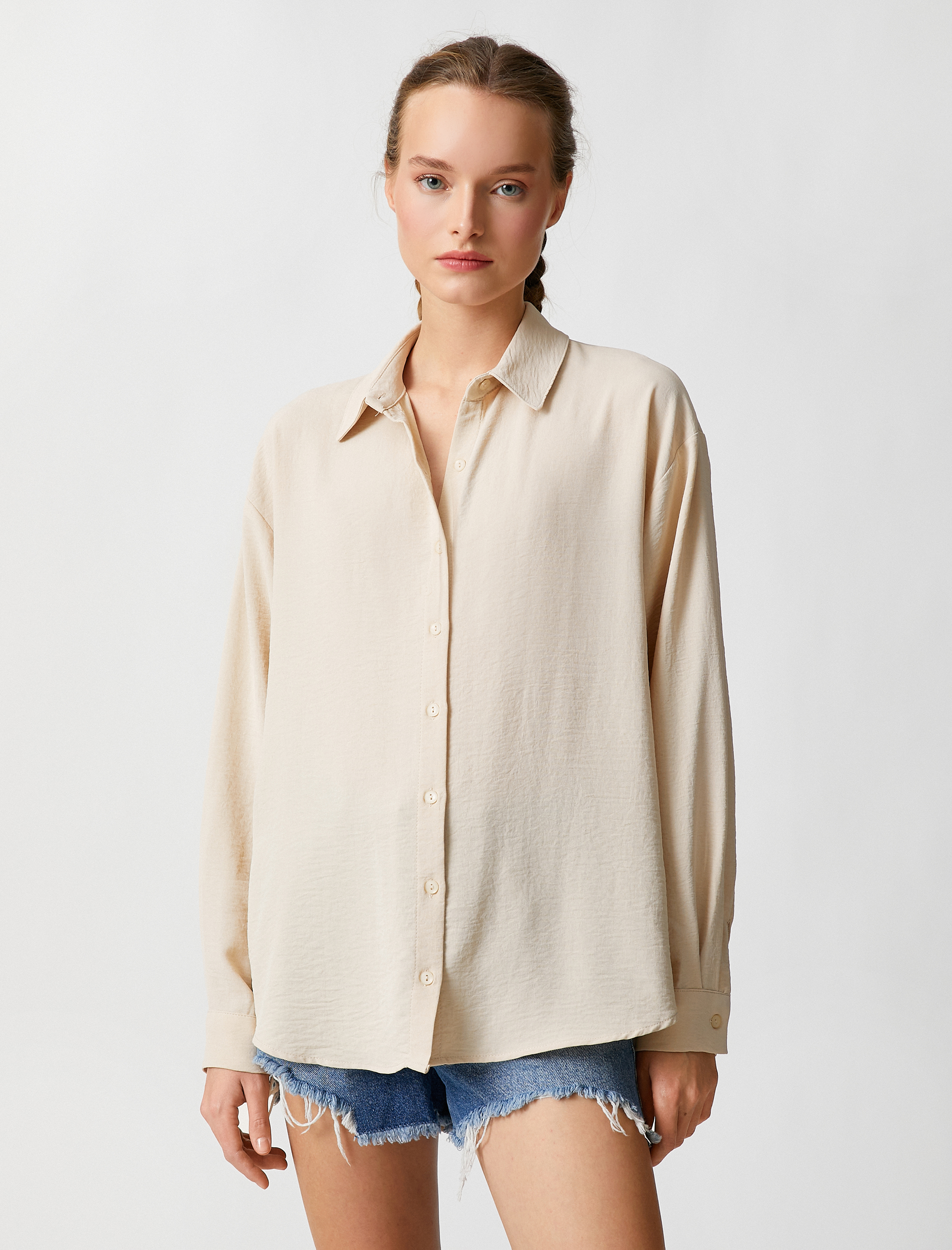 Oversize Gömlek Uzun Kollu Düğmeli Klasik Yaka