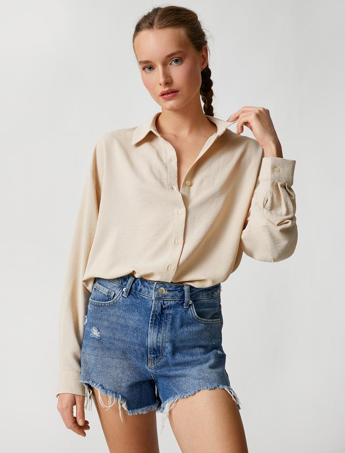  Oversize Gömlek Uzun Kollu Düğmeli Klasik Yaka