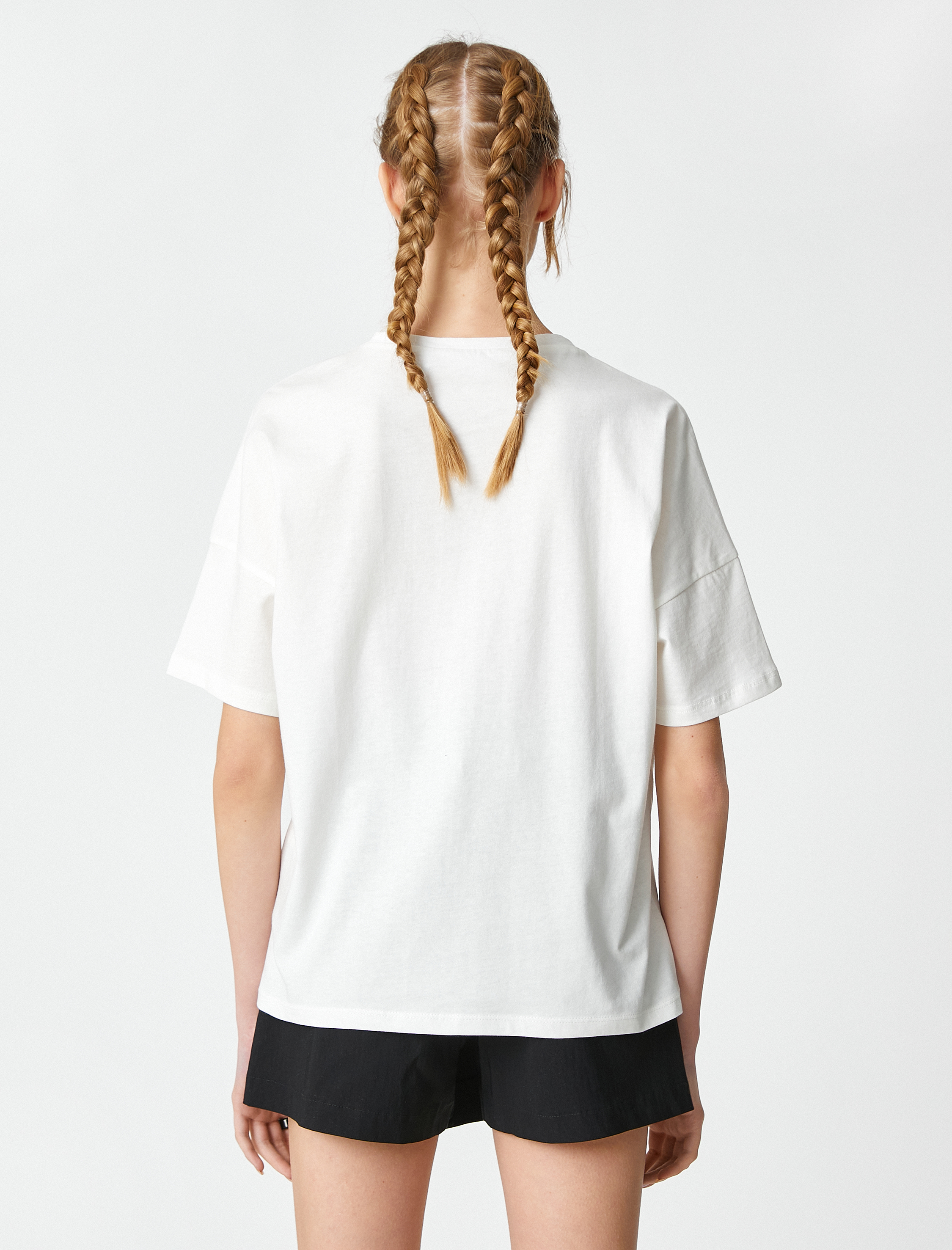   Pamuklu Tişört Baskılı Bisiklet Yaka Kısa Kollu