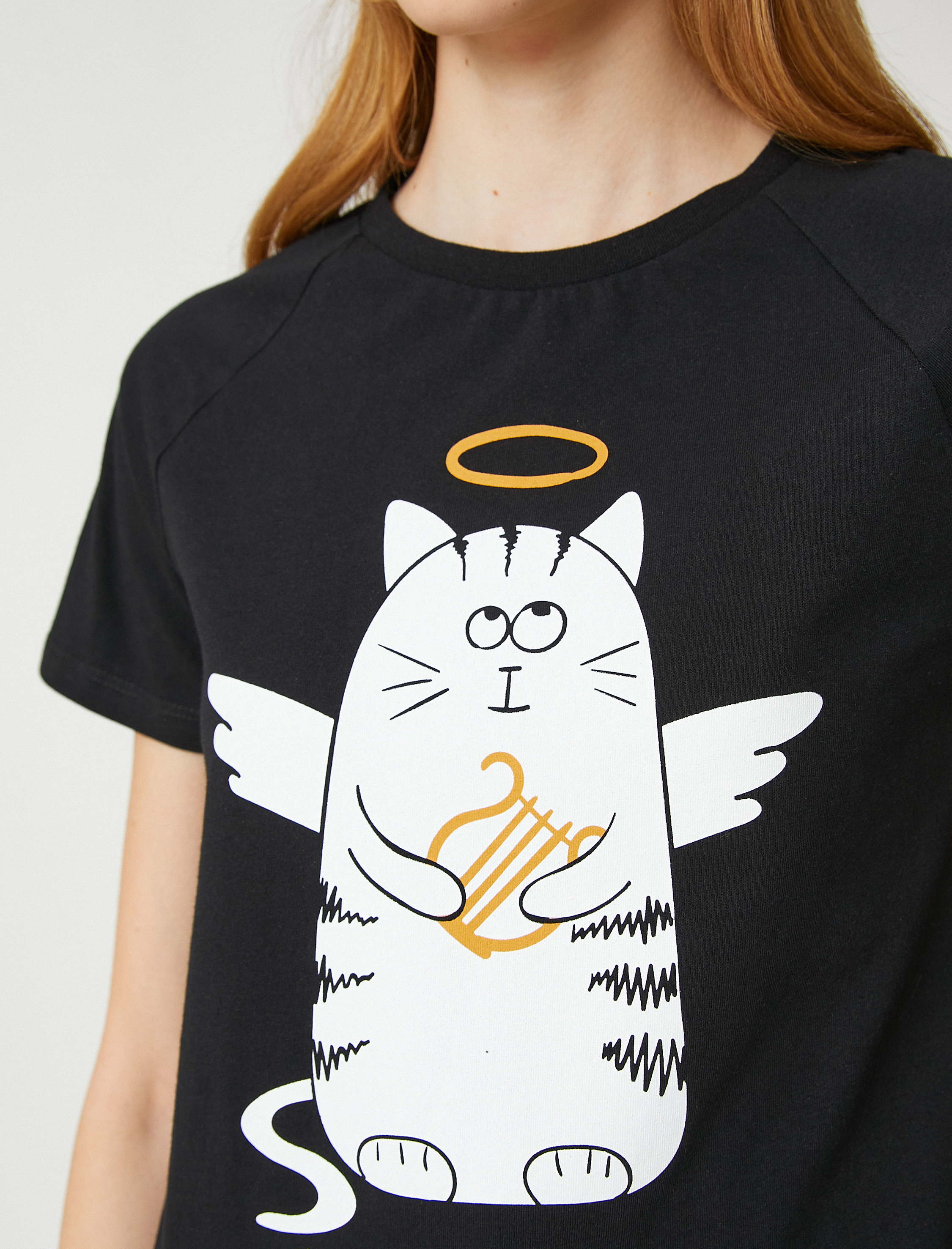   Pamuklu Tişört Slogan Baskılı Kısa Kollu Bisiklet Yaka