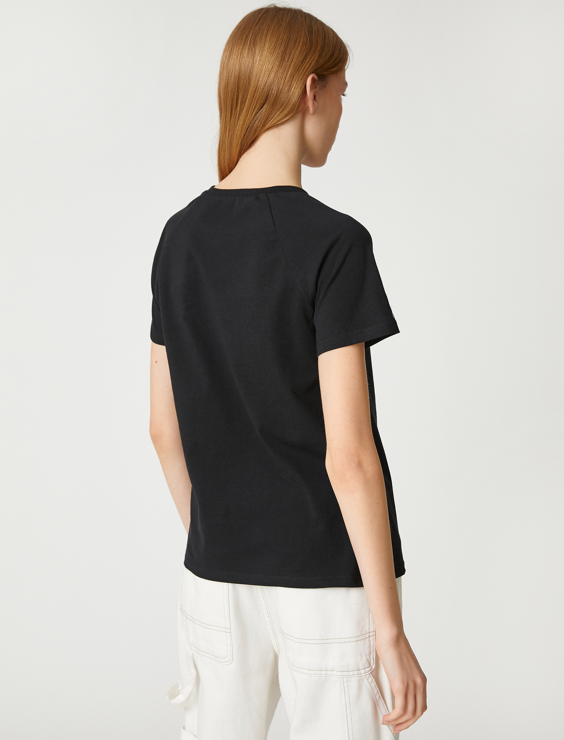   Pamuklu Tişört Slogan Baskılı Kısa Kollu Bisiklet Yaka