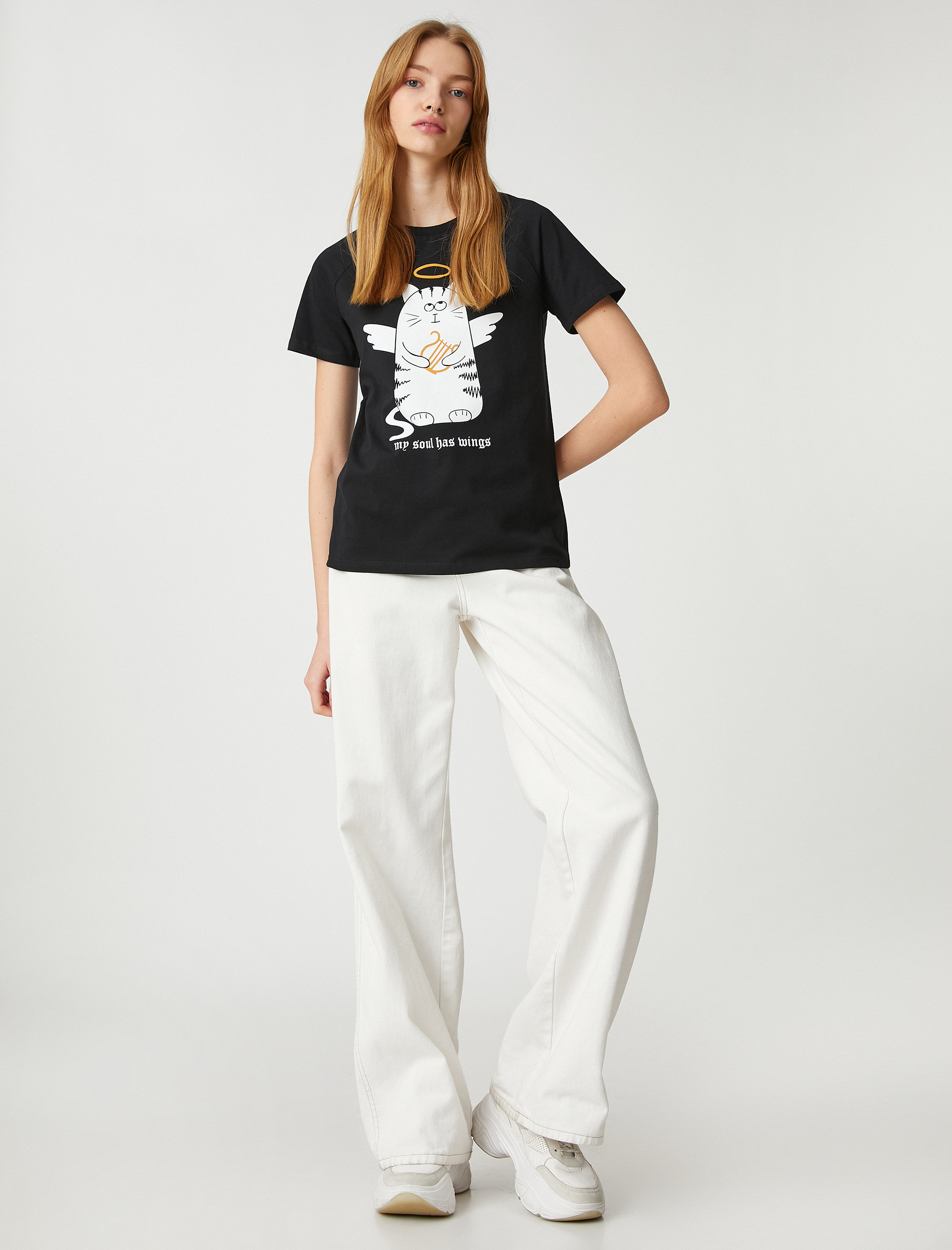   Pamuklu Tişört Slogan Baskılı Kısa Kollu Bisiklet Yaka