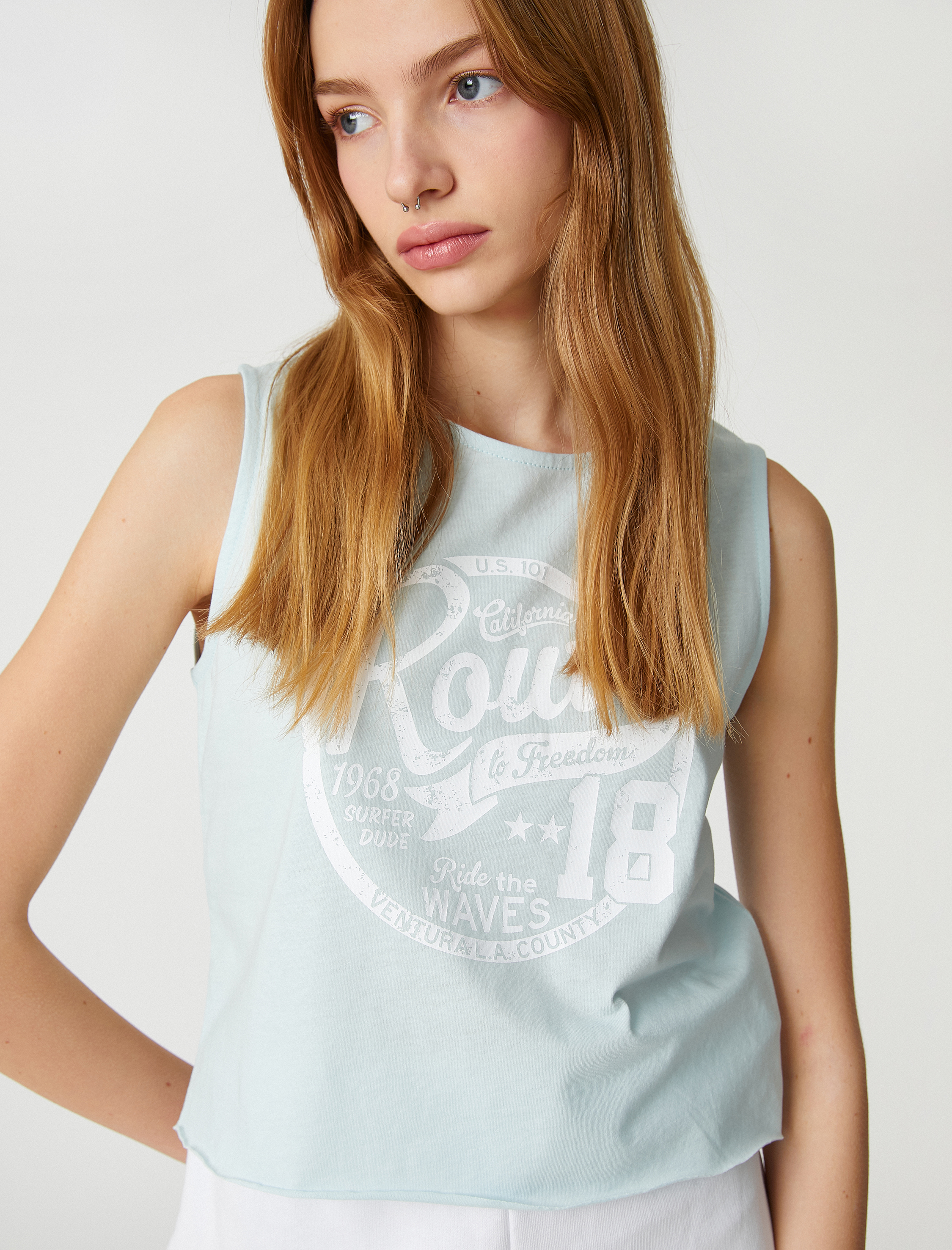   Crop Atlet Baskılı Pamuklu Bisiklet Yaka