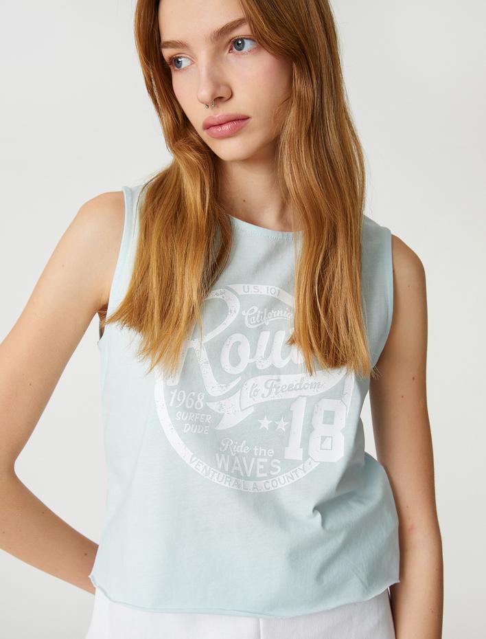  Crop Atlet Baskılı Pamuklu Bisiklet Yaka