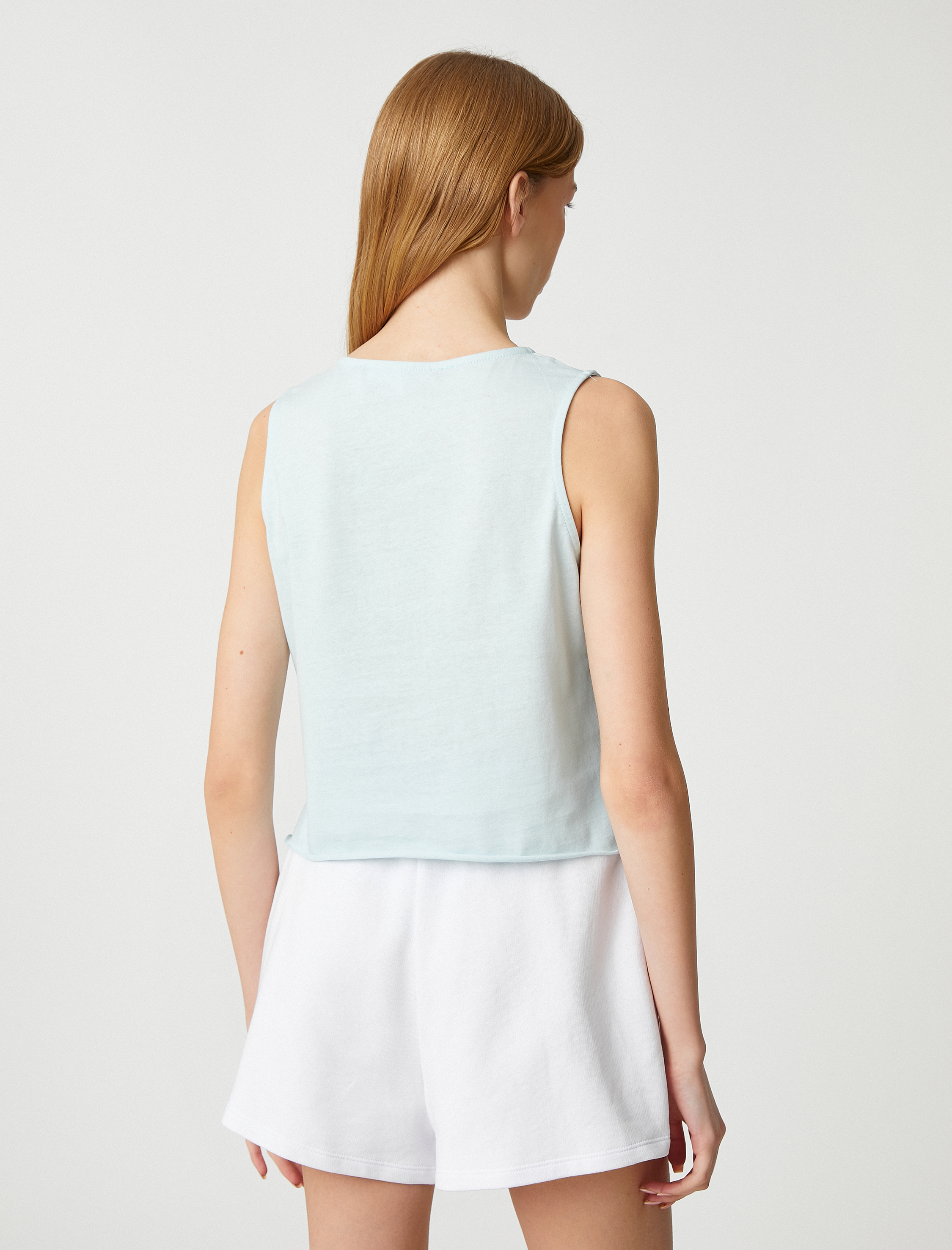   Crop Atlet Baskılı Pamuklu Bisiklet Yaka