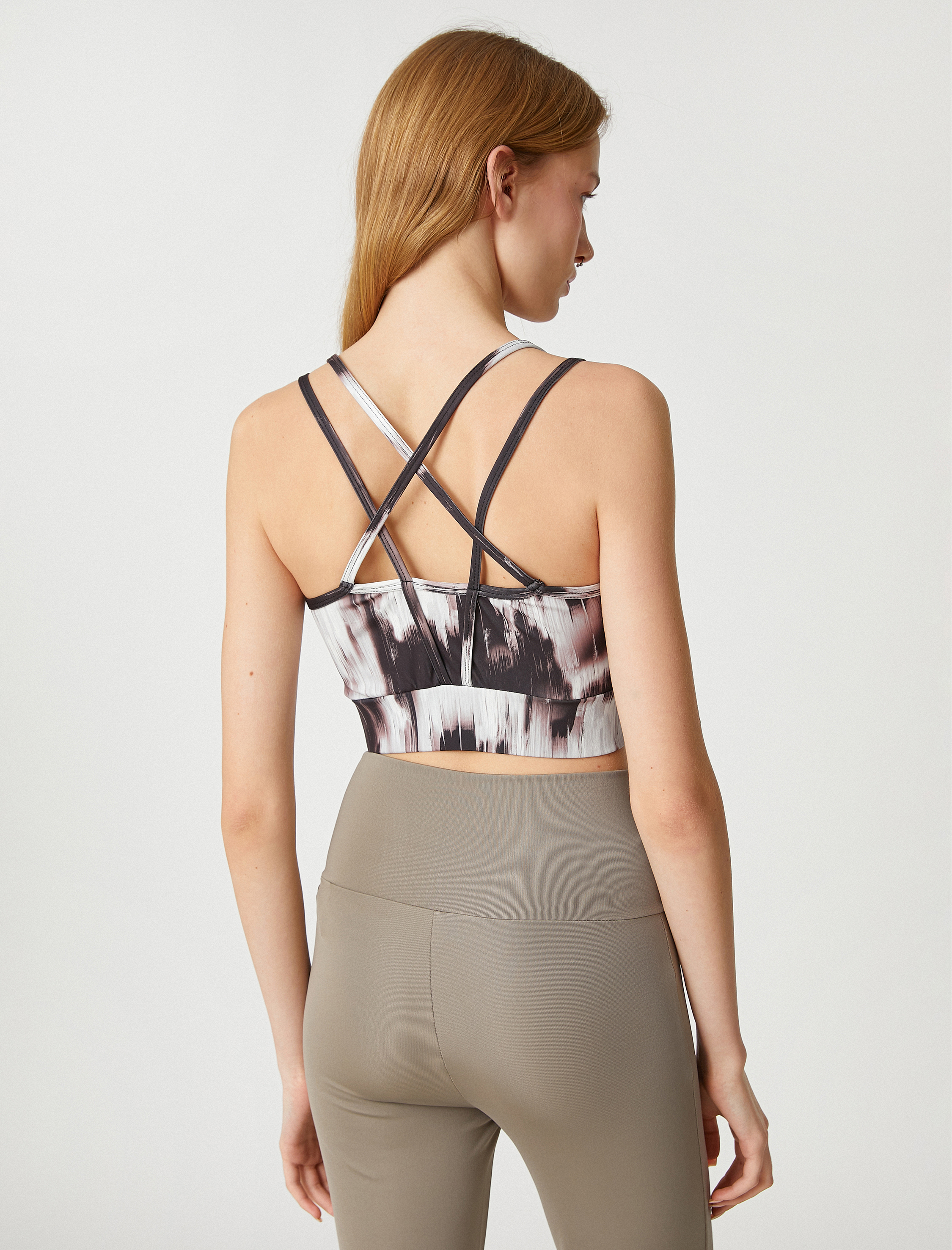   Soyut Baskılı Sporcu Sütyeni Çapraz Askılı