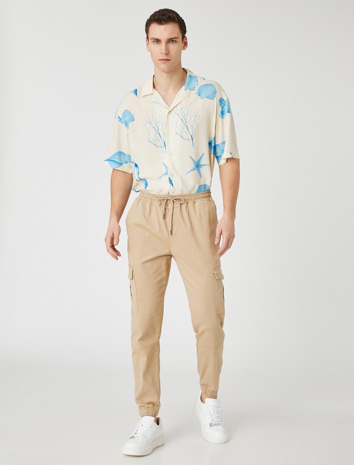  Yazlık Gömlek Kısa Kollu Devrik Yaka Deniz Kabuğu Baskı Detaylı