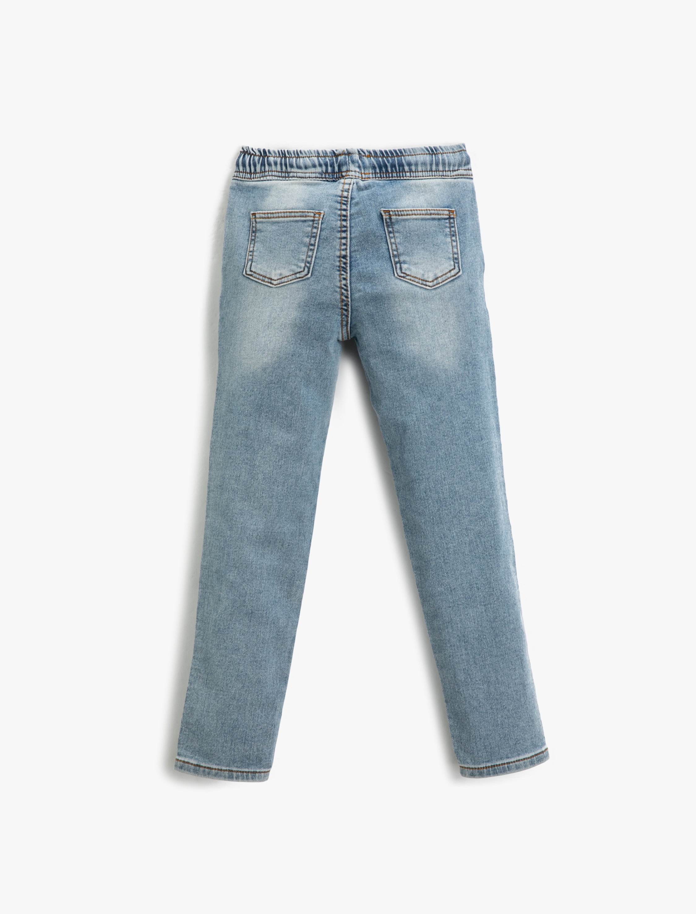  Erkek Çocuk Kot Pantolon Beli Lastikli Bağlamalı Pamuklu Cepli - Regular Jean