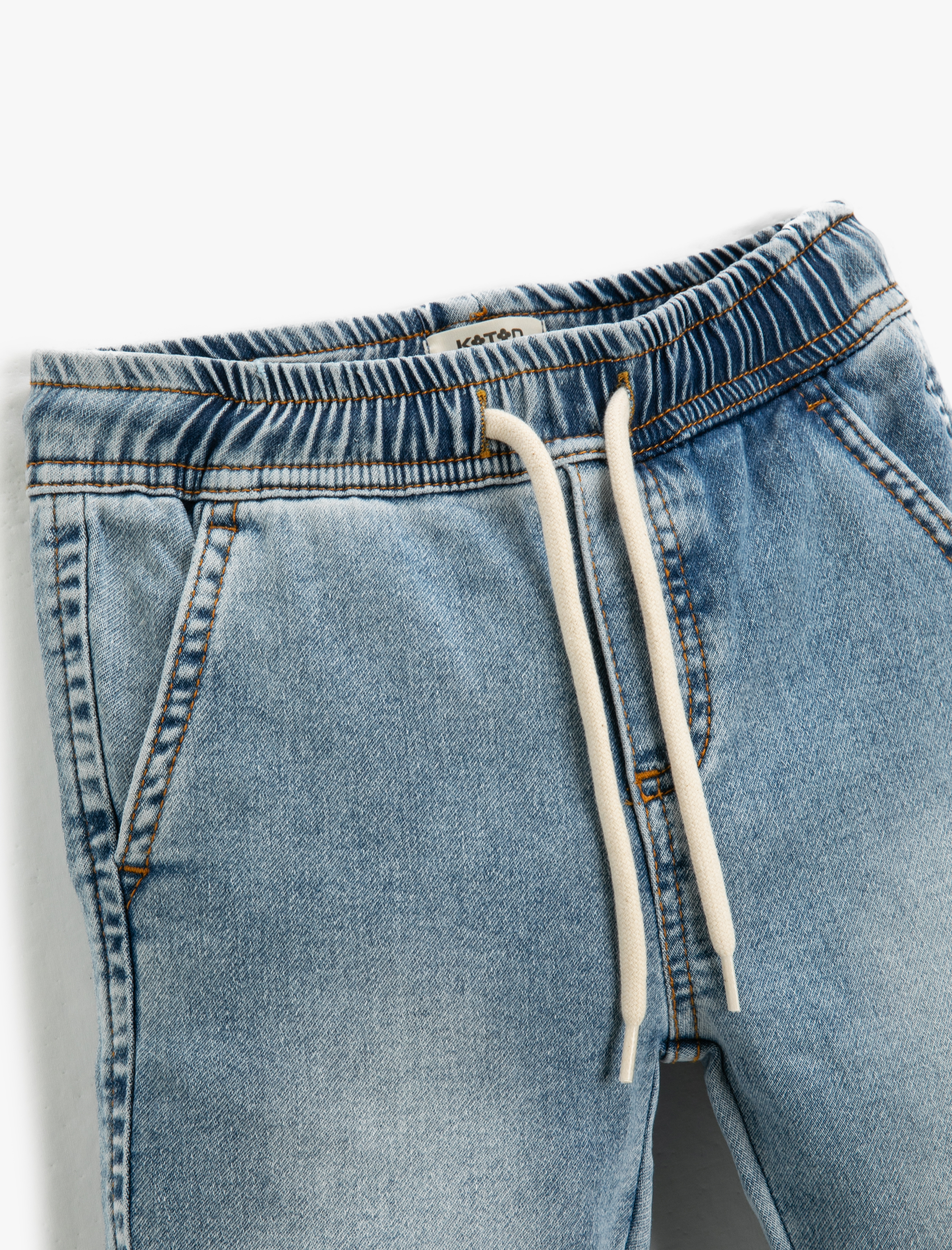  Erkek Çocuk Kot Pantolon Beli Lastikli Bağlamalı Pamuklu Cepli - Regular Jean