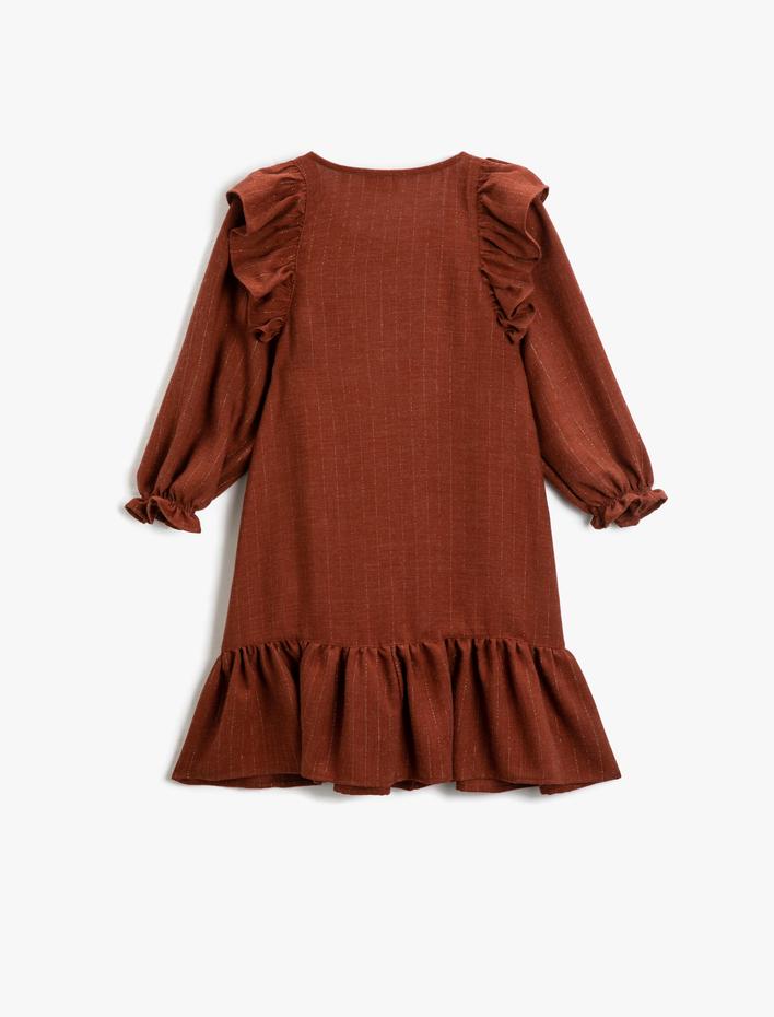 Kız Çocuk Elbise Maksi Fırfırlı Uzun Kollu Elastik Manşet Düğmeli