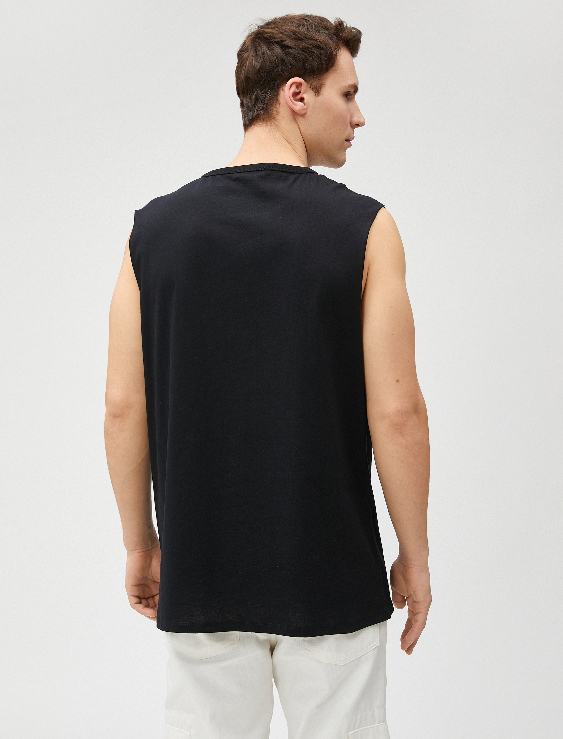   Uzakdoğu Baskılı Kolsuz Tişört Bisiklet Yaka Pamuklu