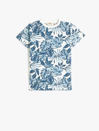 Tişört Kısa Kollu Bisiklet Yaka Baskılı Pamuklu