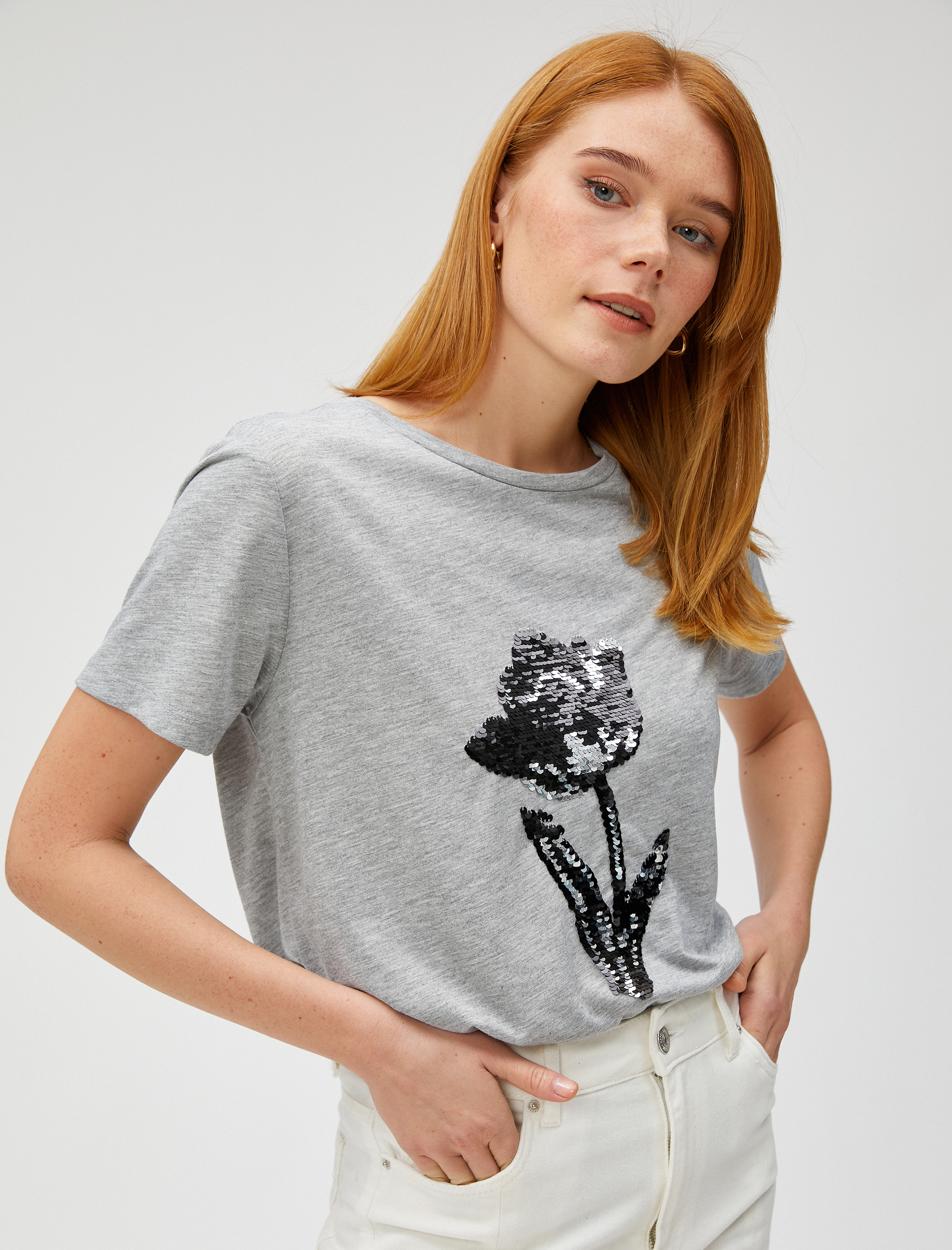   Payetli Tişört Kısa Kollu