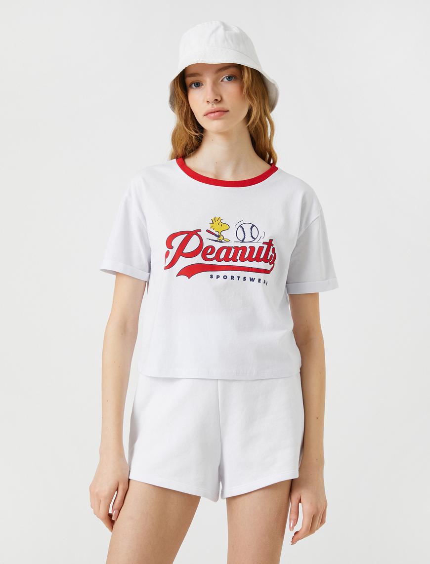   Crop Tişört Snoopy Lisanslı Baskılı Kısa Kollu Tişört
