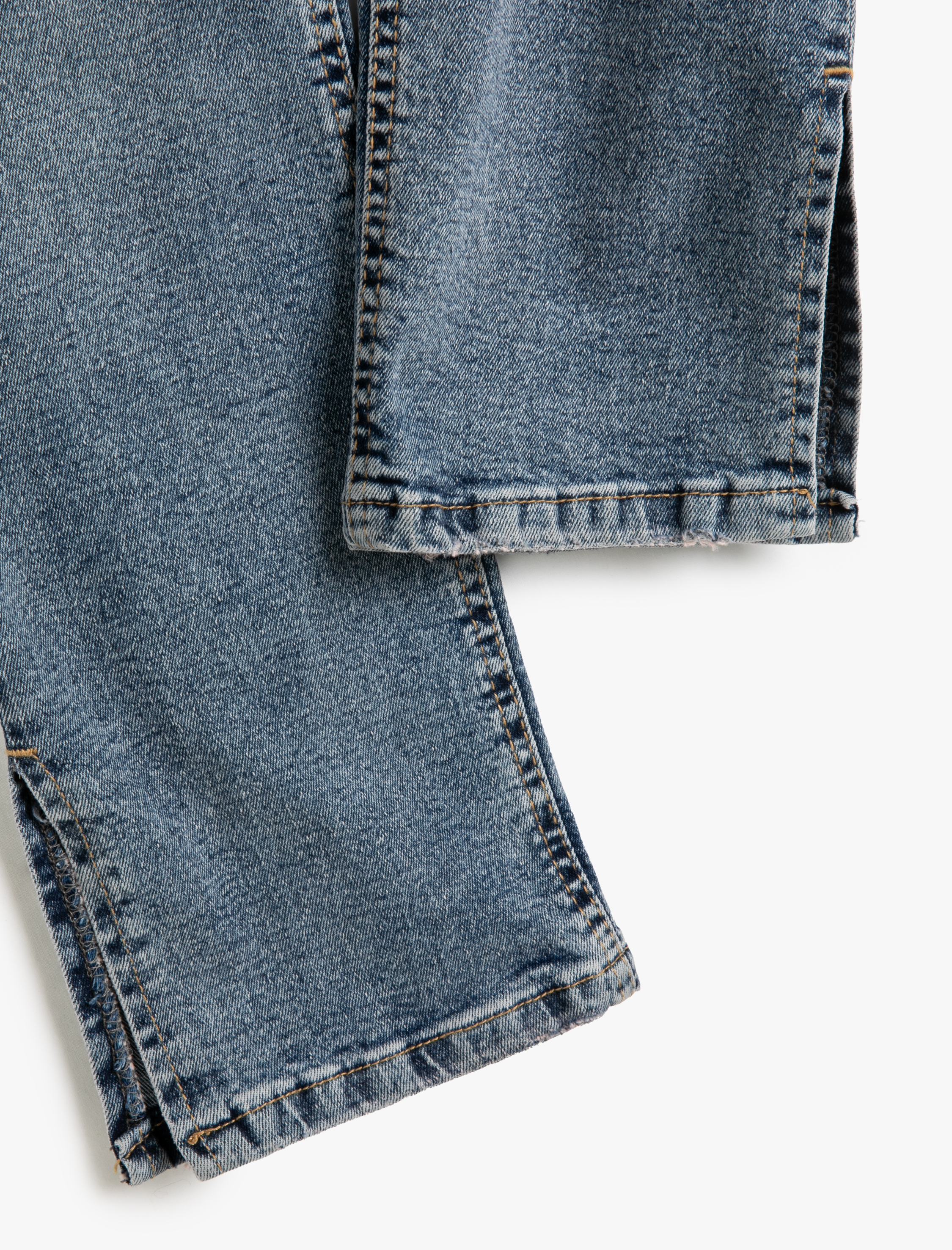  Kız Çocuk Kot Pantolon Yırtmaç Detaylı Cepli Pamuklu Beli Ayarlanabilir Lastikli - Slim Jean